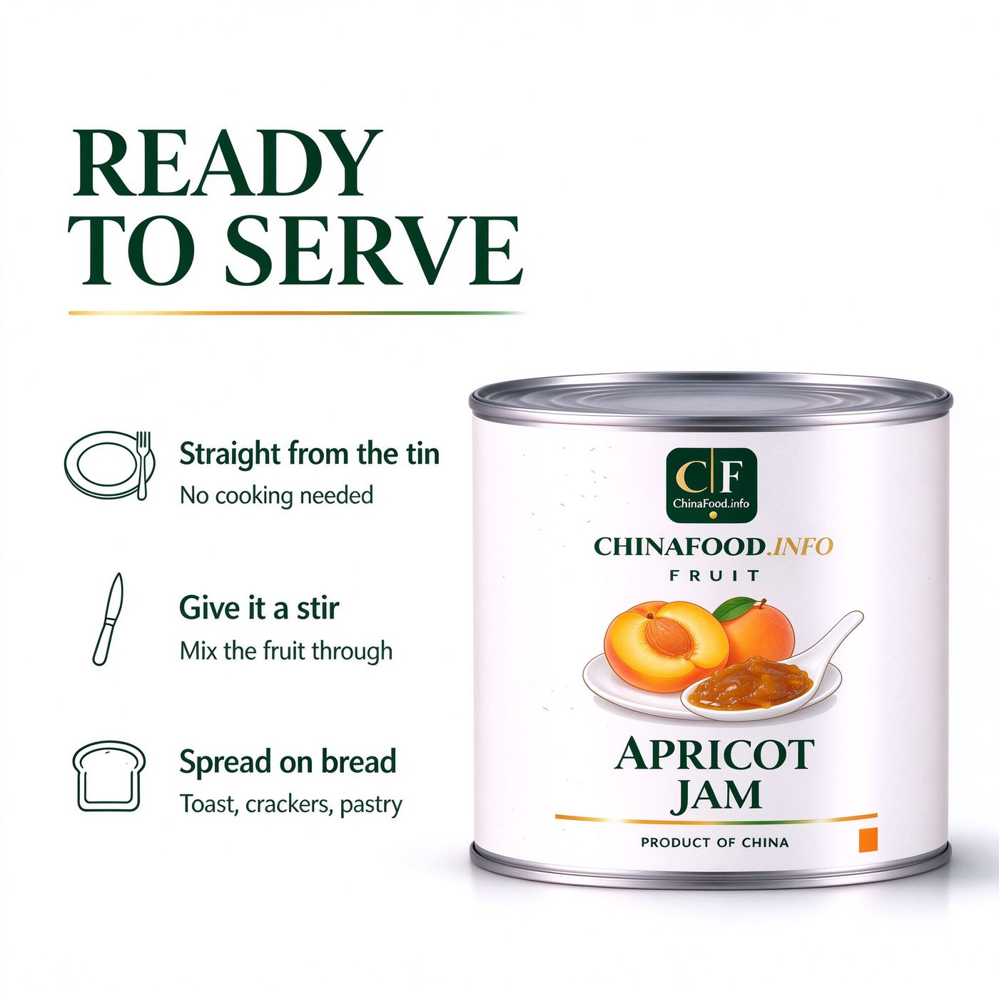 Apricot jam served from the tin