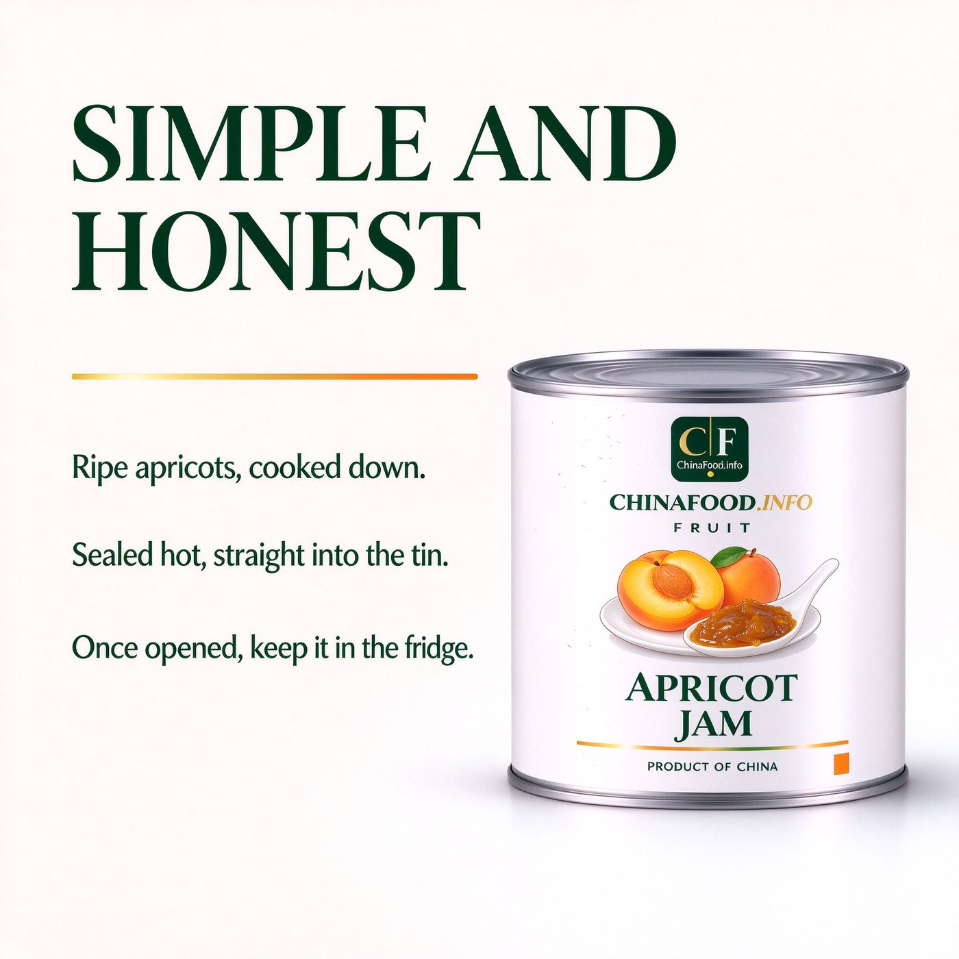 A can of apricot jam beside the trade label plate