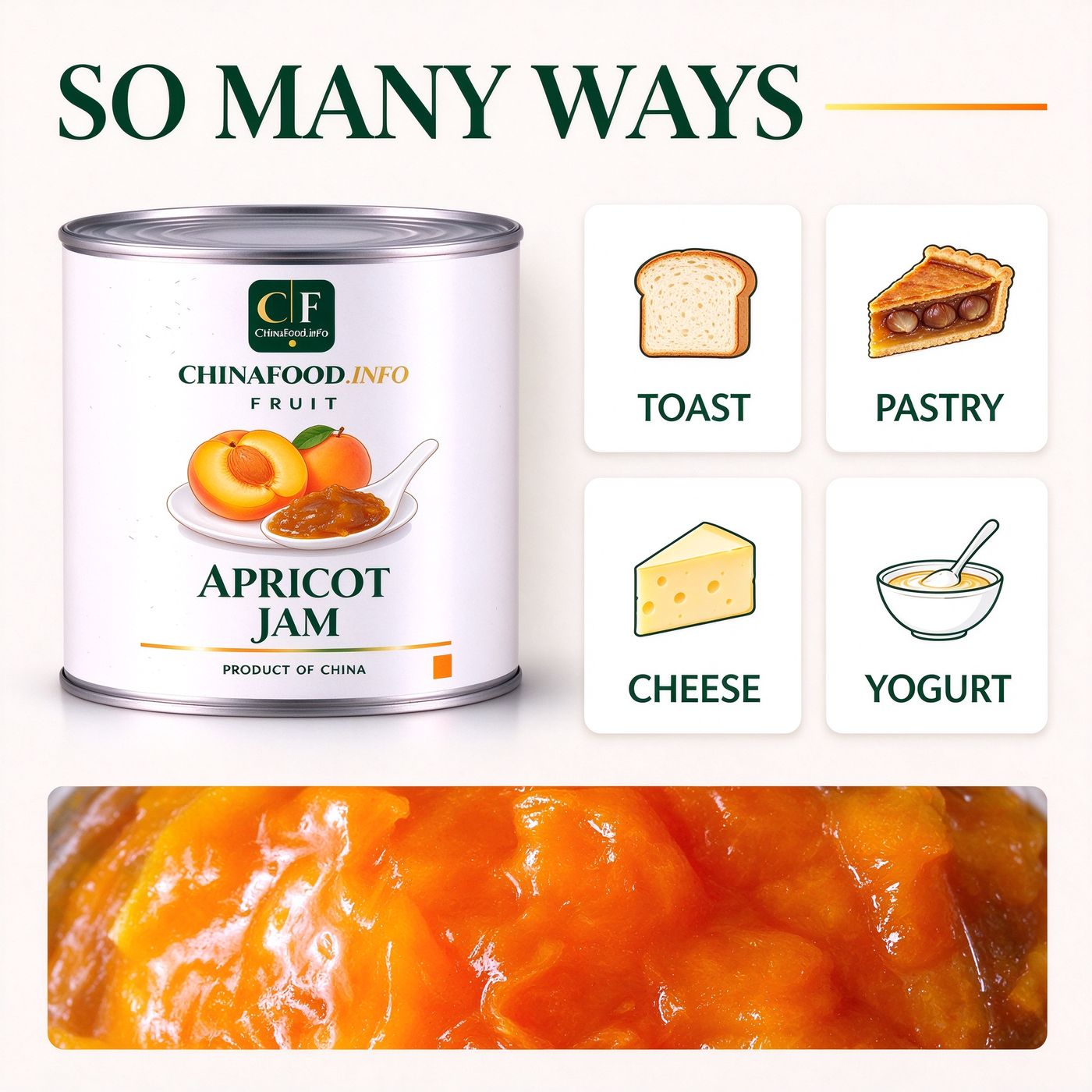 Apricot jam with suggested uses