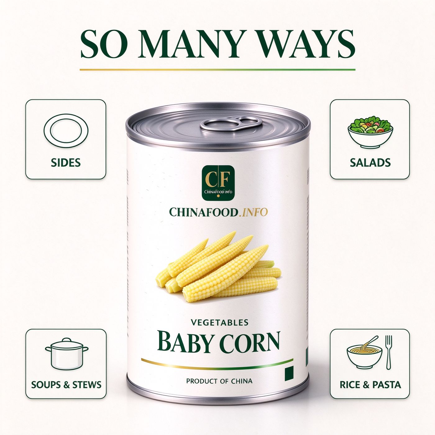 Baby corn with suggested uses