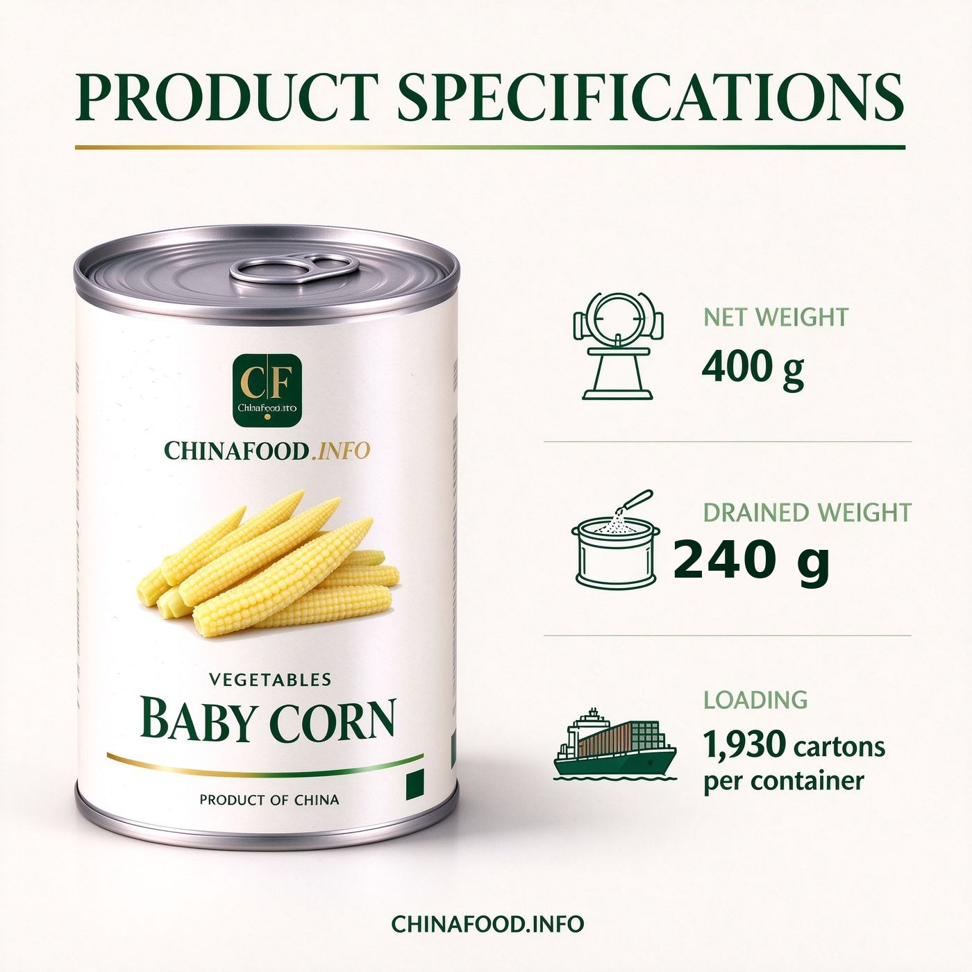 Baby corn product specification sheet
