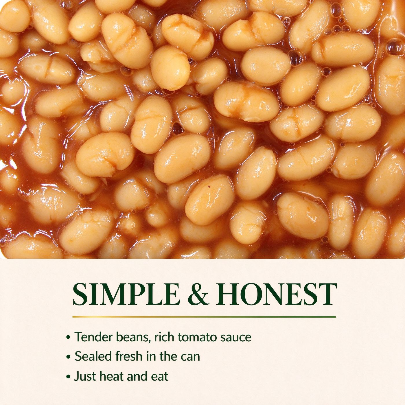 Close-up of tender white kidney beans in tomato sauce