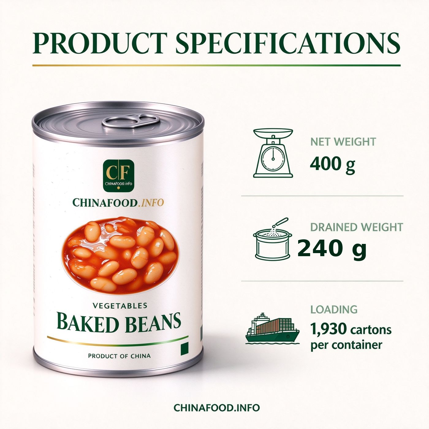 Baked beans product specification sheet