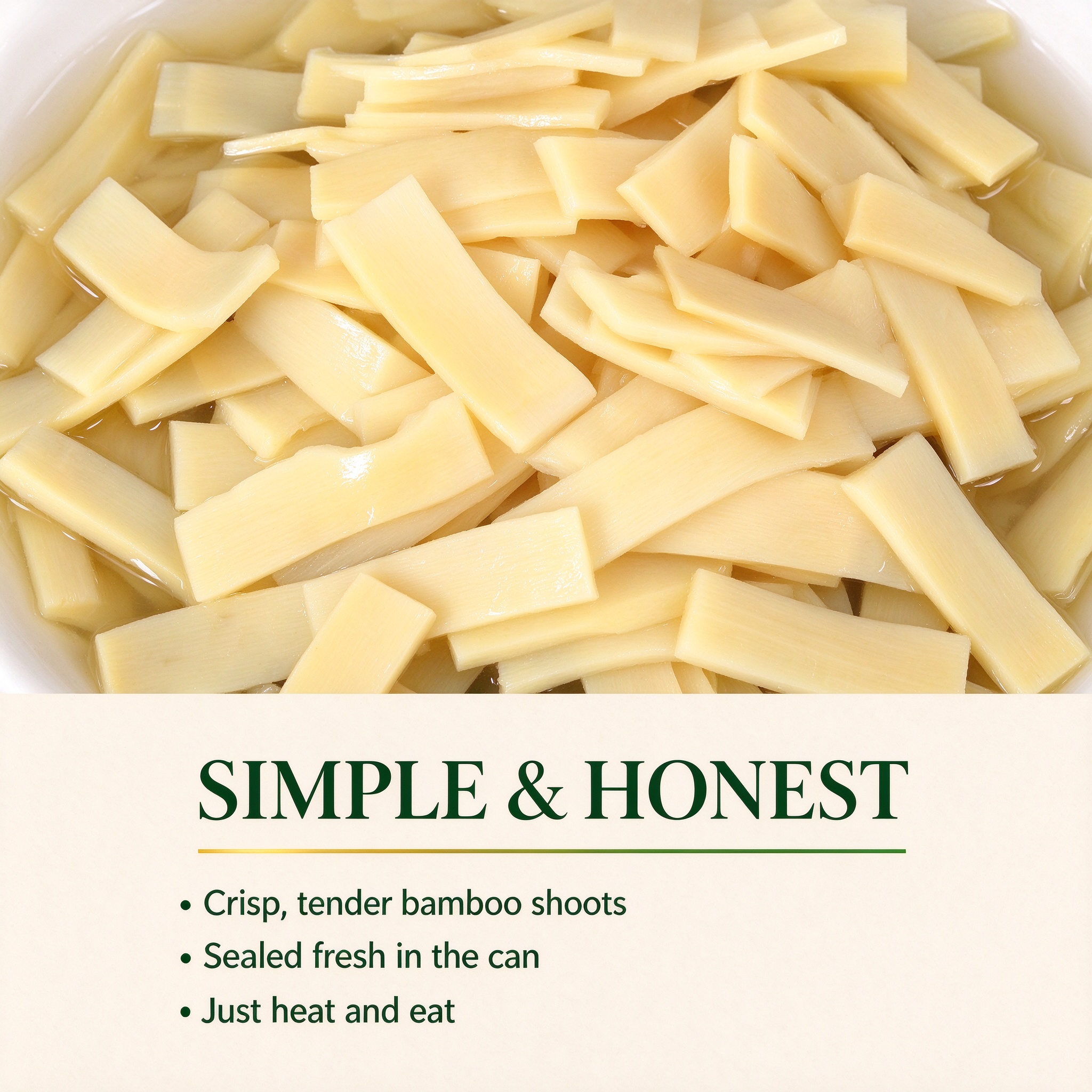 Close-up of crisp sliced bamboo shoots in brine