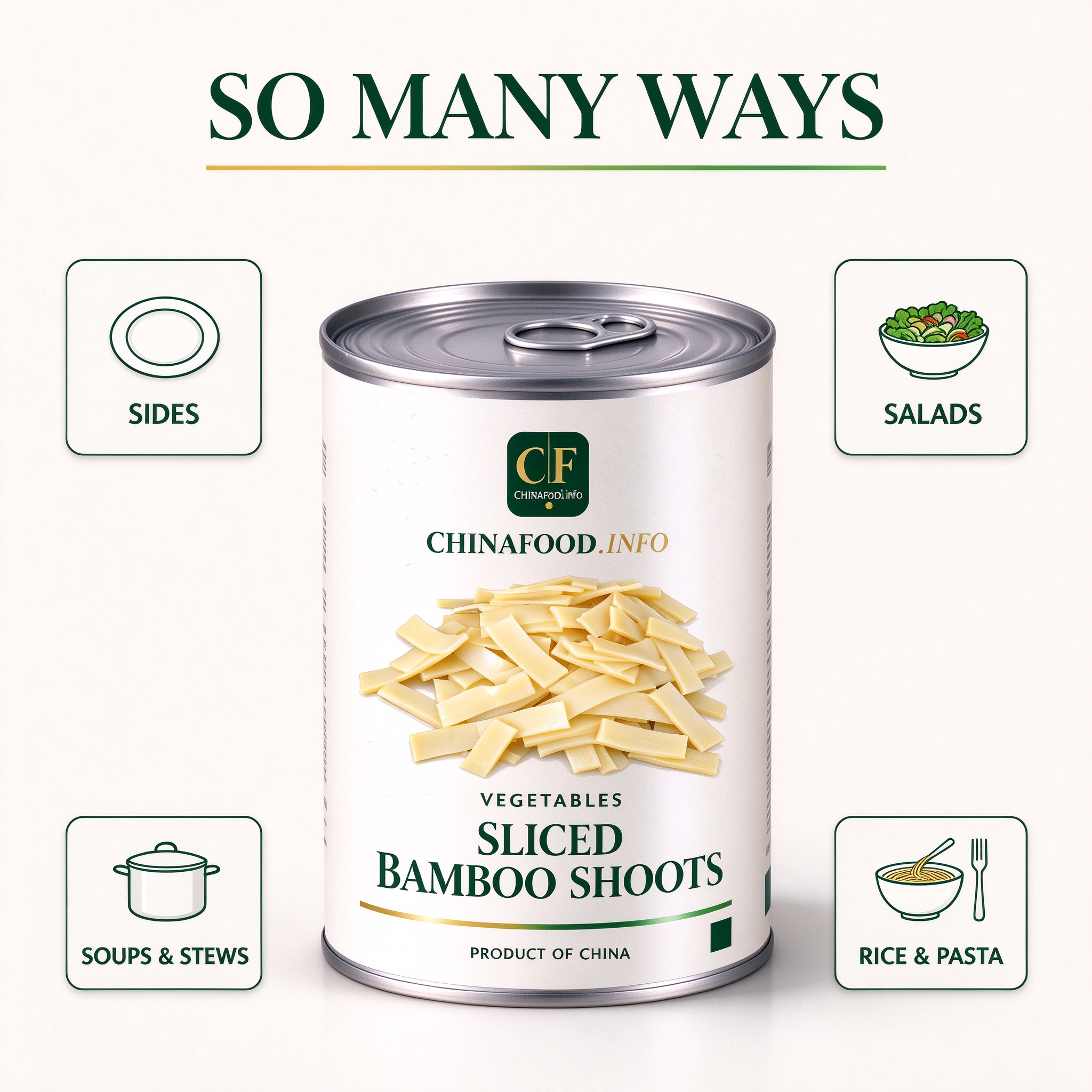 Sliced bamboo shoots with suggested uses
