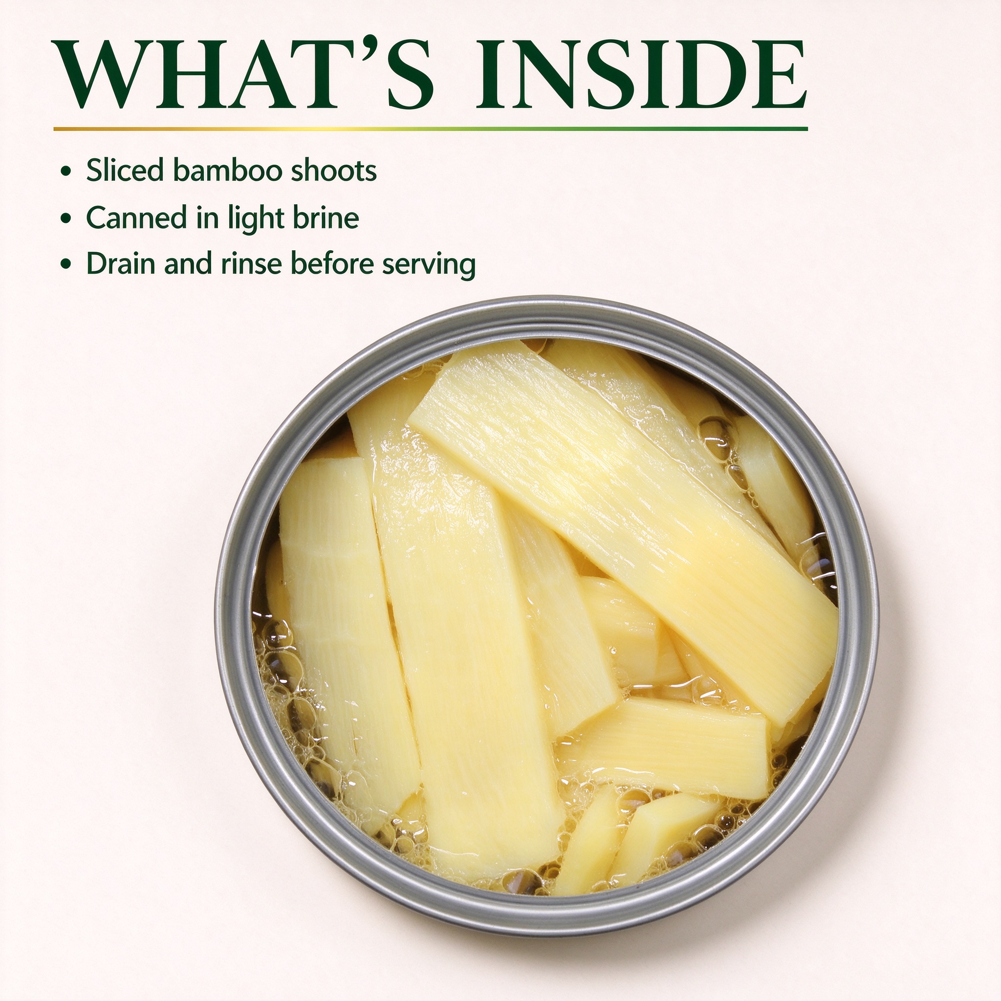 An opened tin of sliced bamboo shoots, seen from above