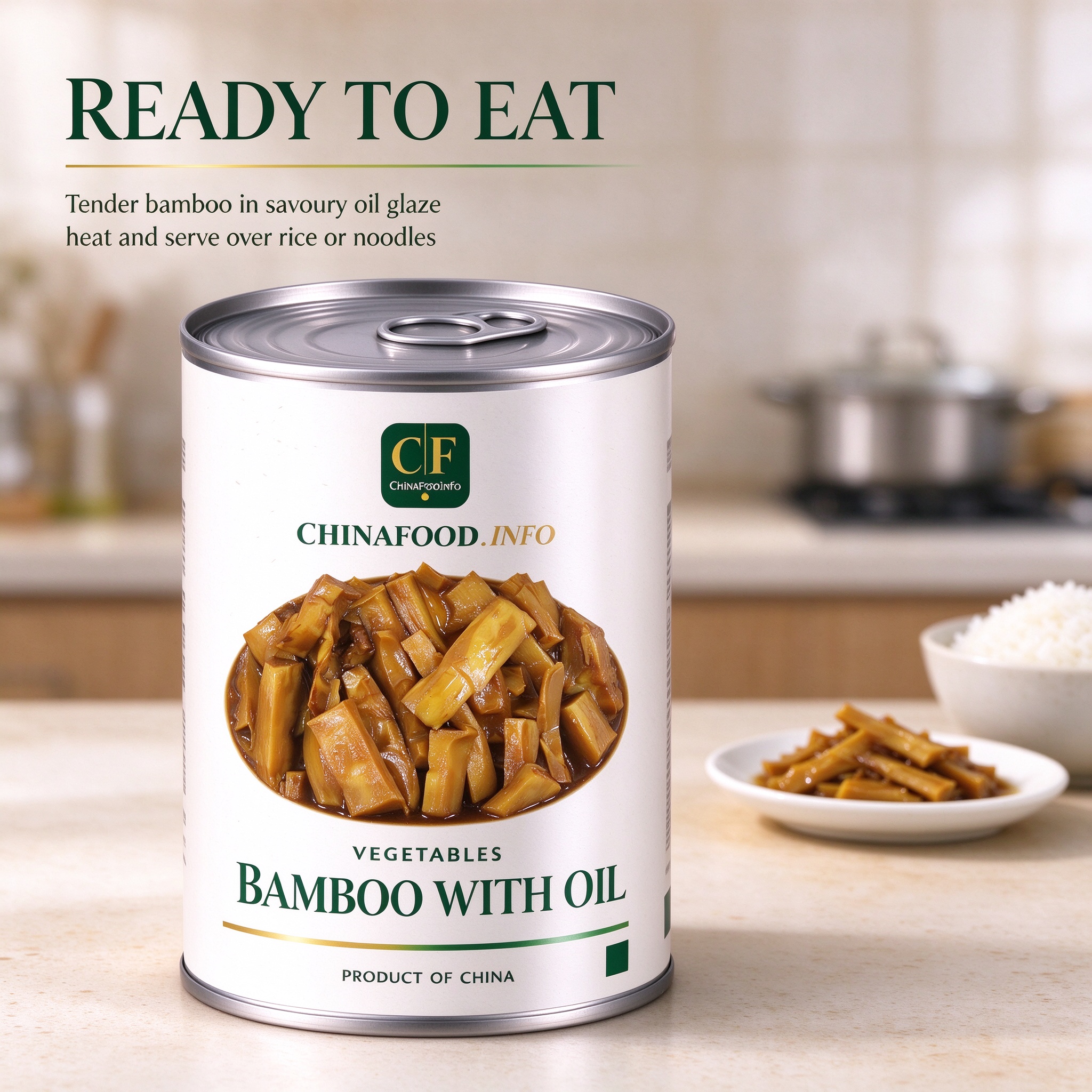 Bamboo shoots in oil served from the tin