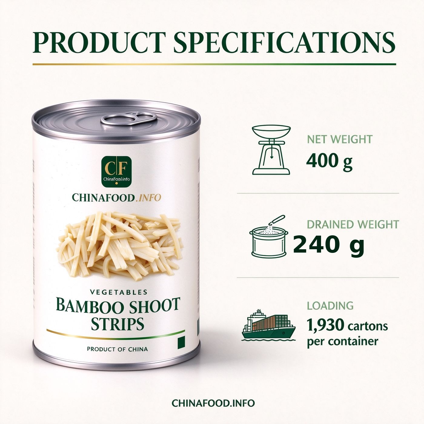 Bamboo shoot strips product specification sheet