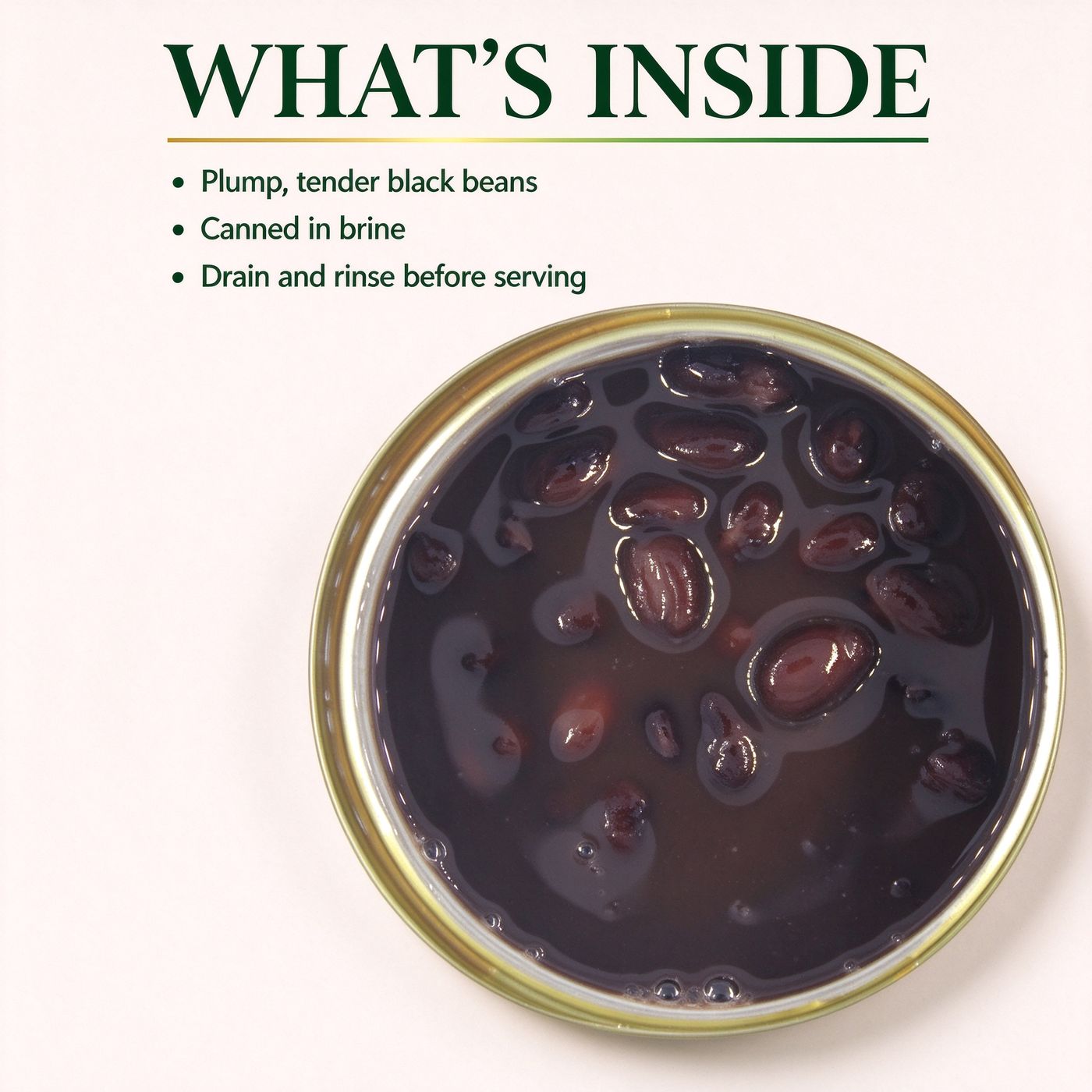 An opened tin of black beans, seen from above