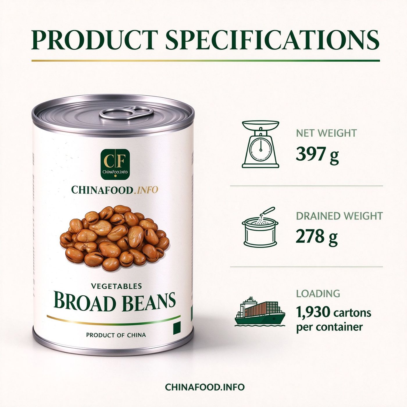 Broad beans product specification sheet