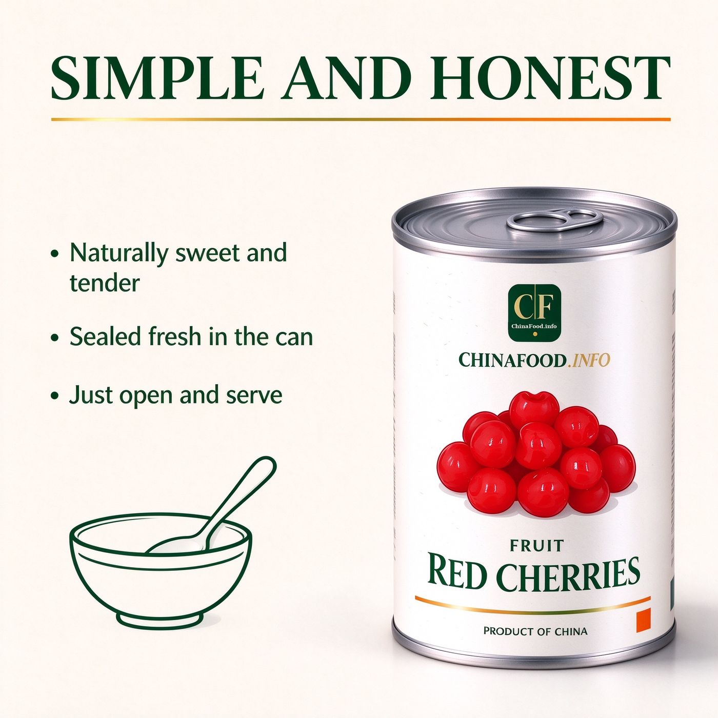 Close-up of plump whole cherries in light syrup