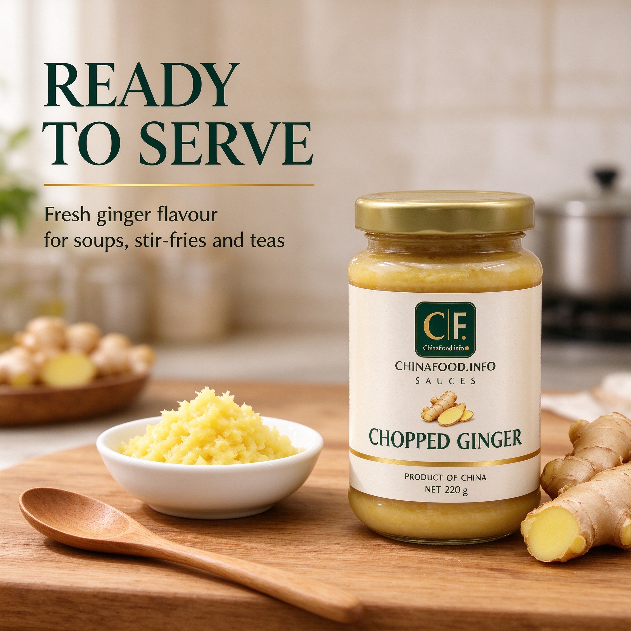 Chopped ginger ready from the jar