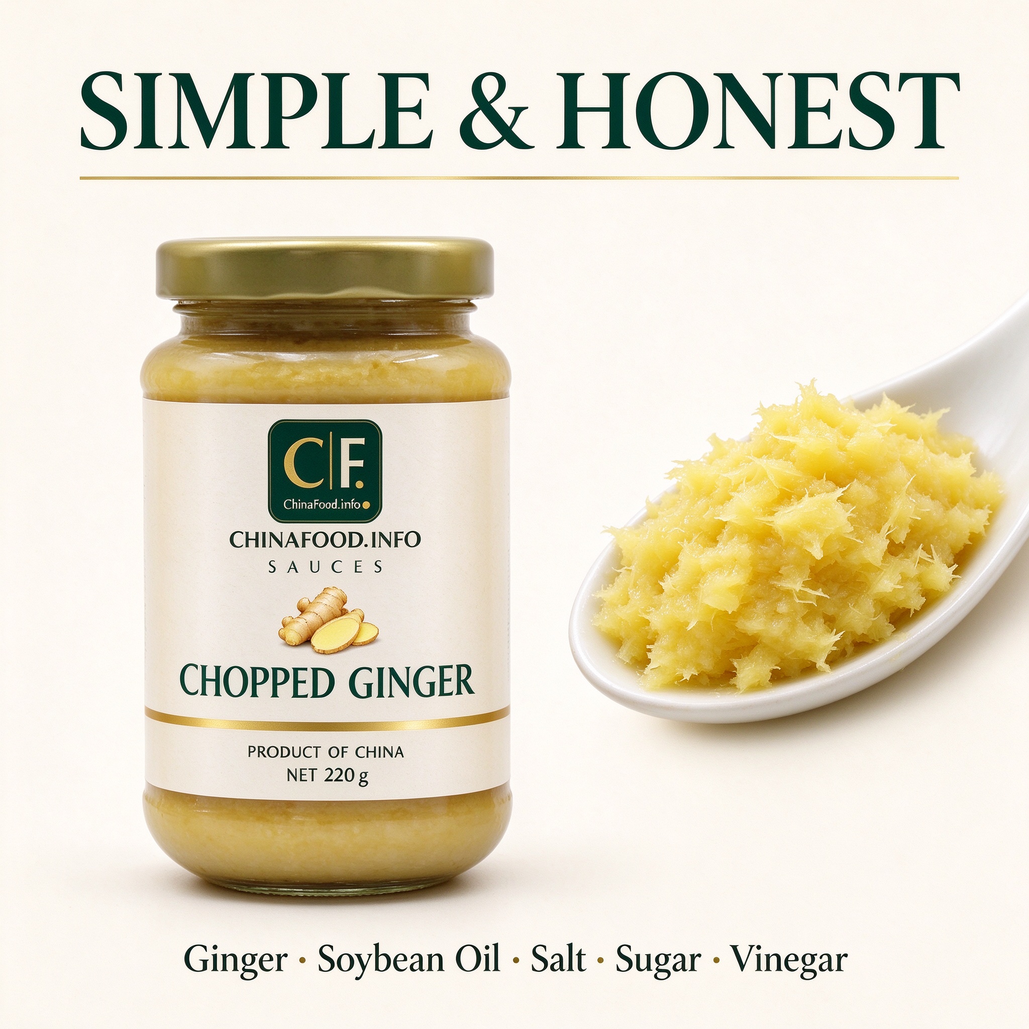 Finely chopped ginger in a dish, with the trade jar beside