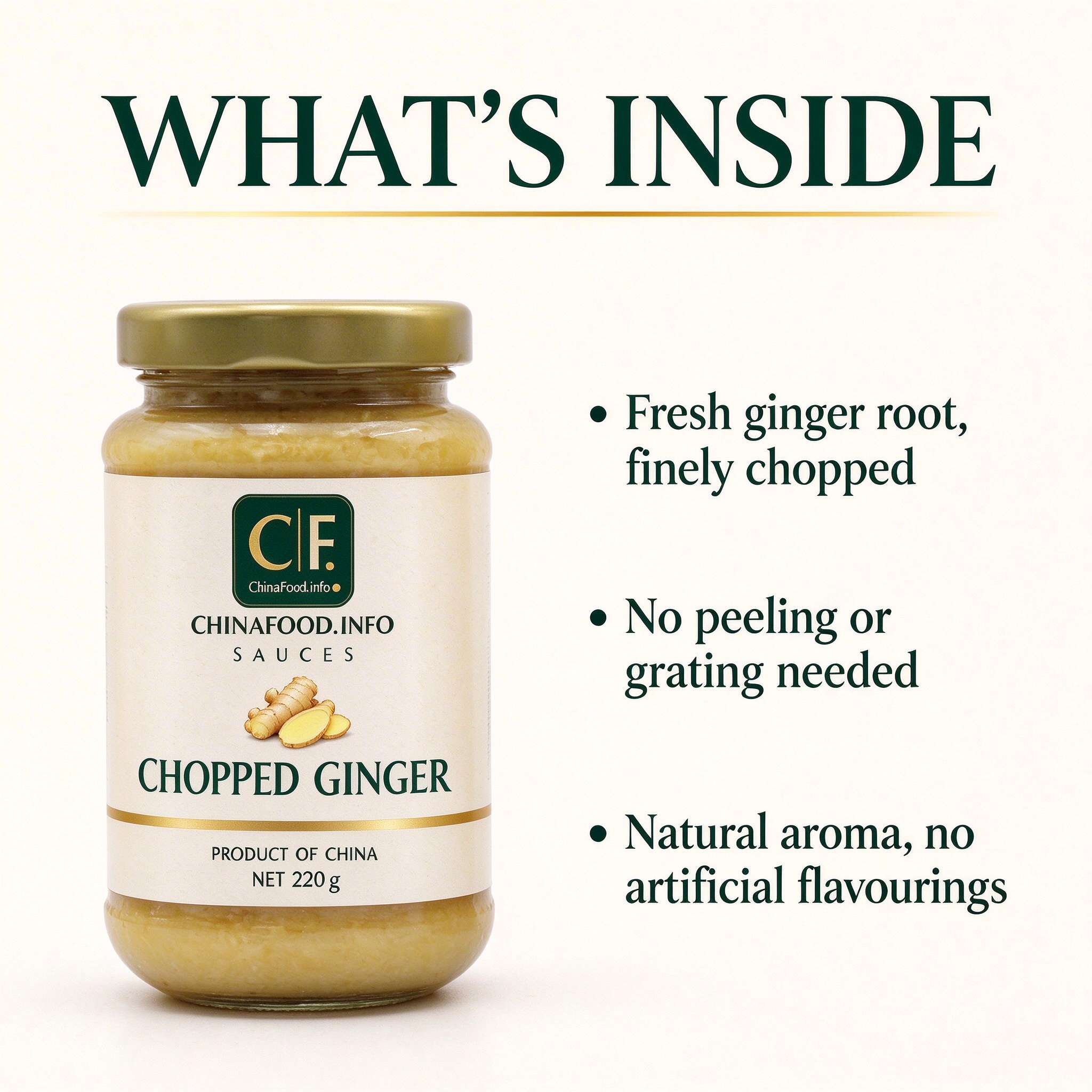 A glass jar of finely chopped ginger in ginger oil