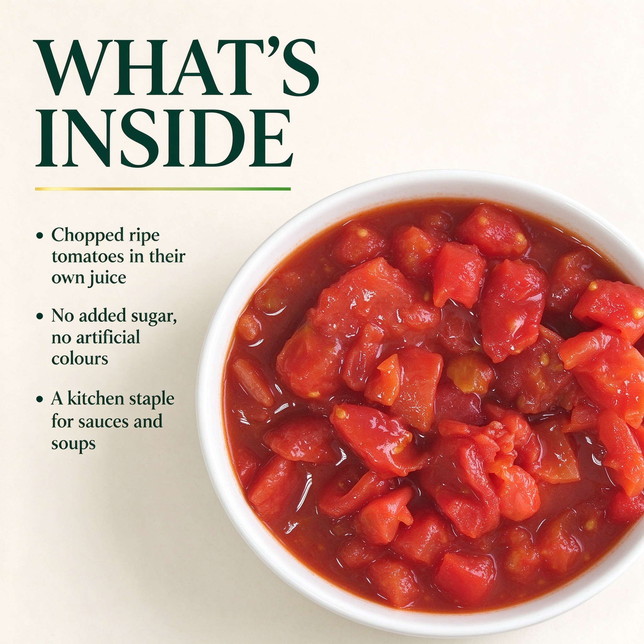 The opened can - chopped tomatoes in rich juice