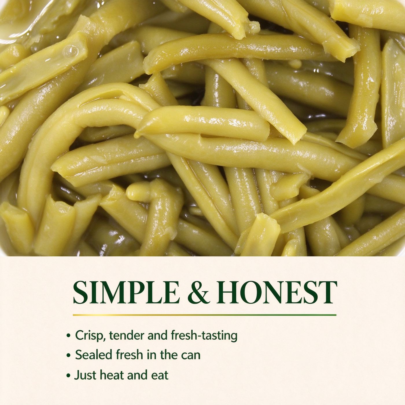 Close-up of cut green beans in brine