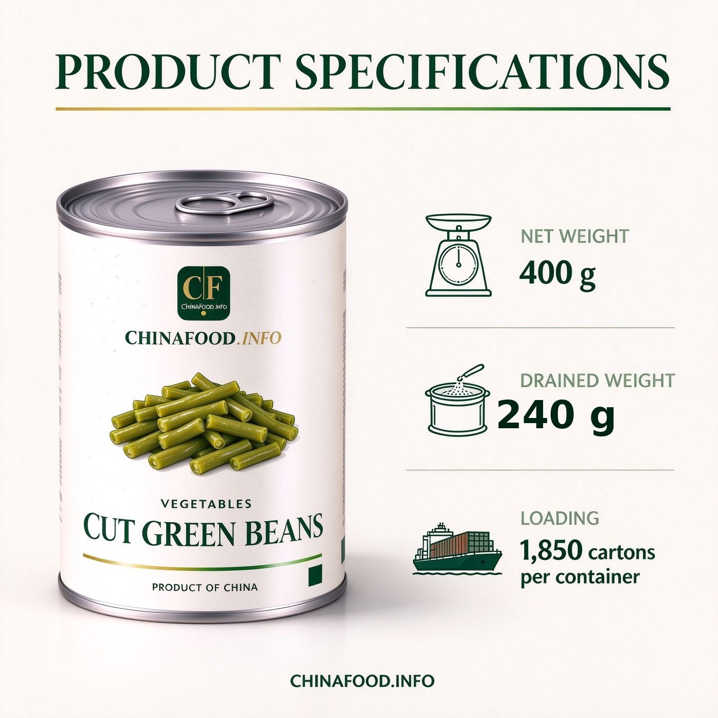 Cut green beans product specification sheet