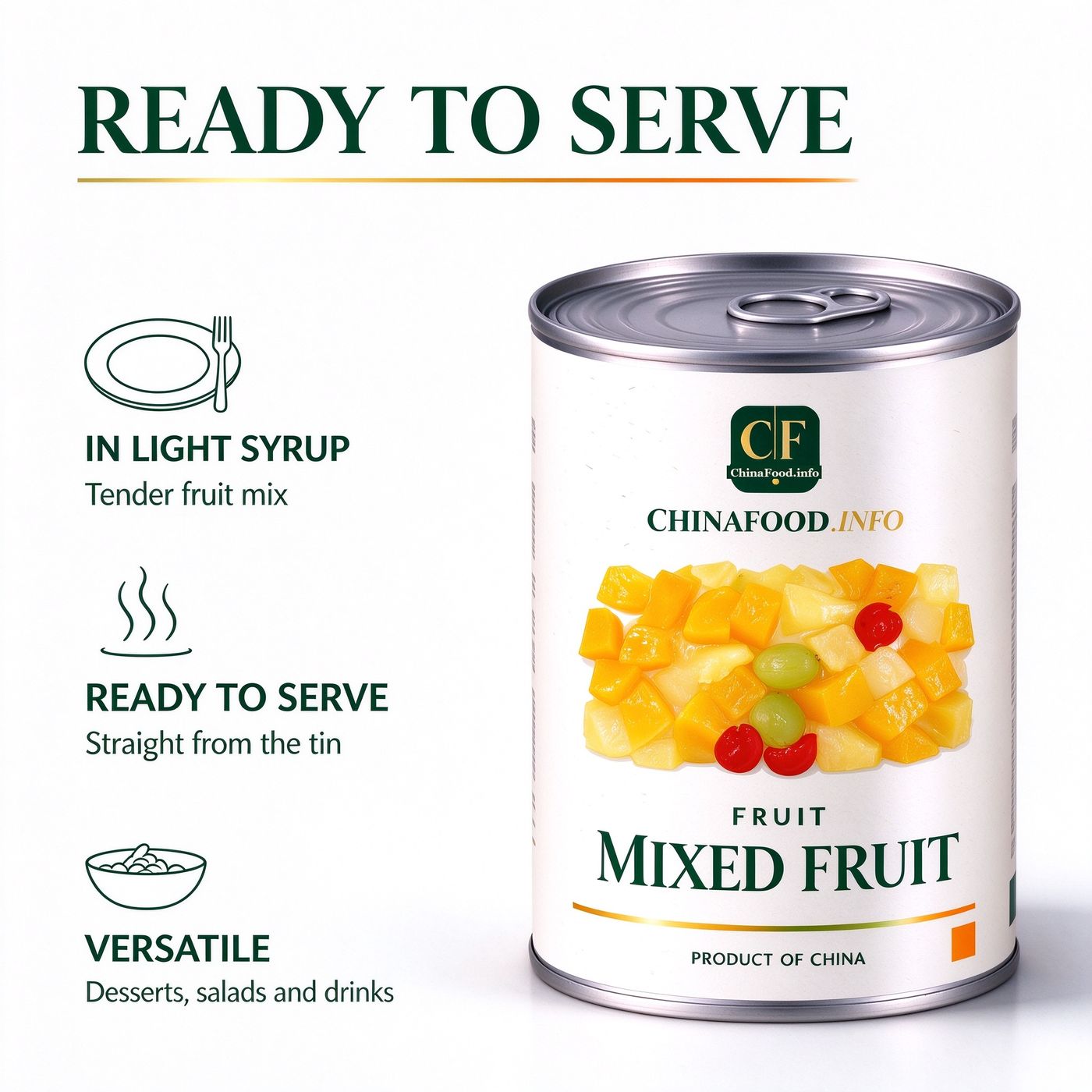 Canned fruit cocktail ready to serve panel