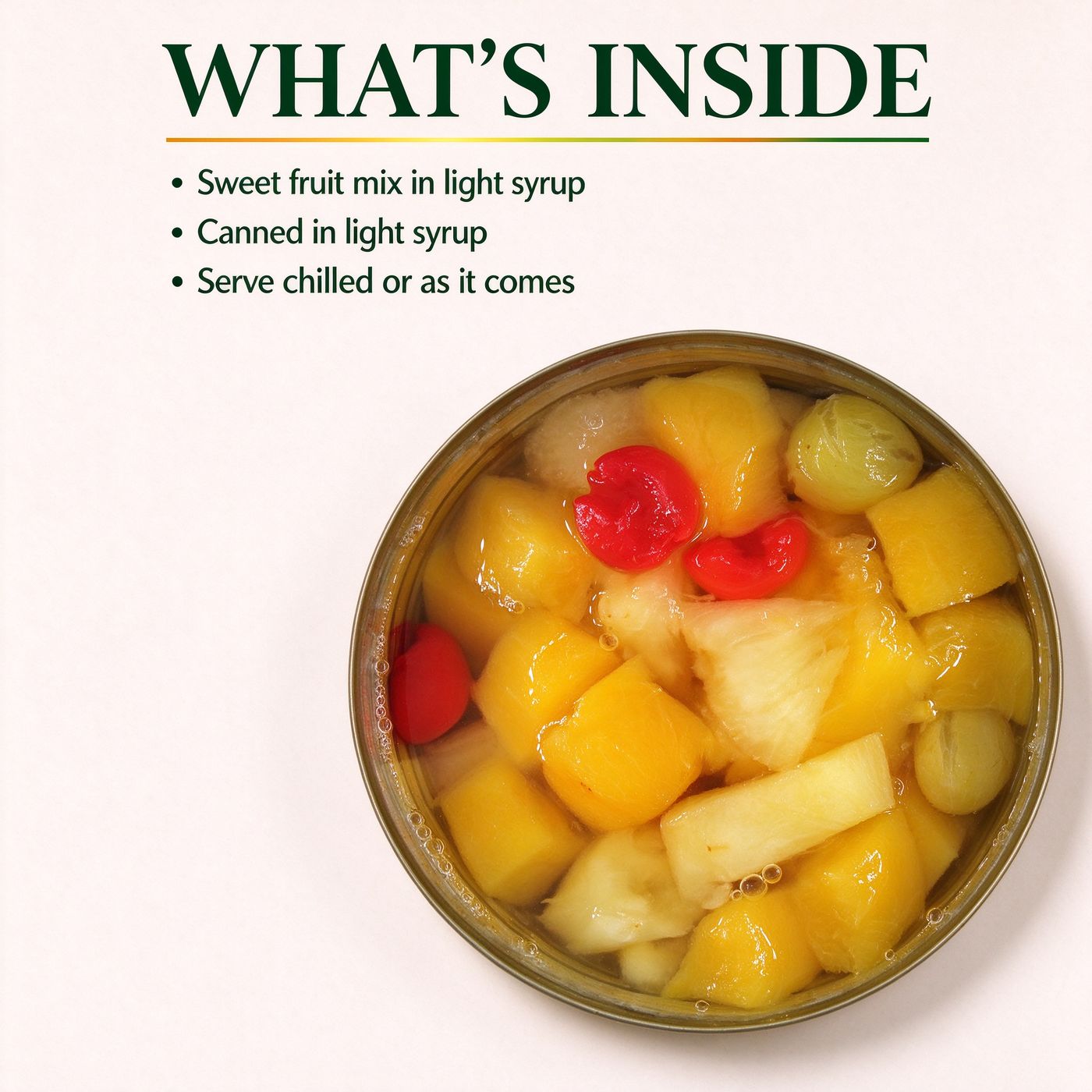 Opened tin of canned fruit cocktail