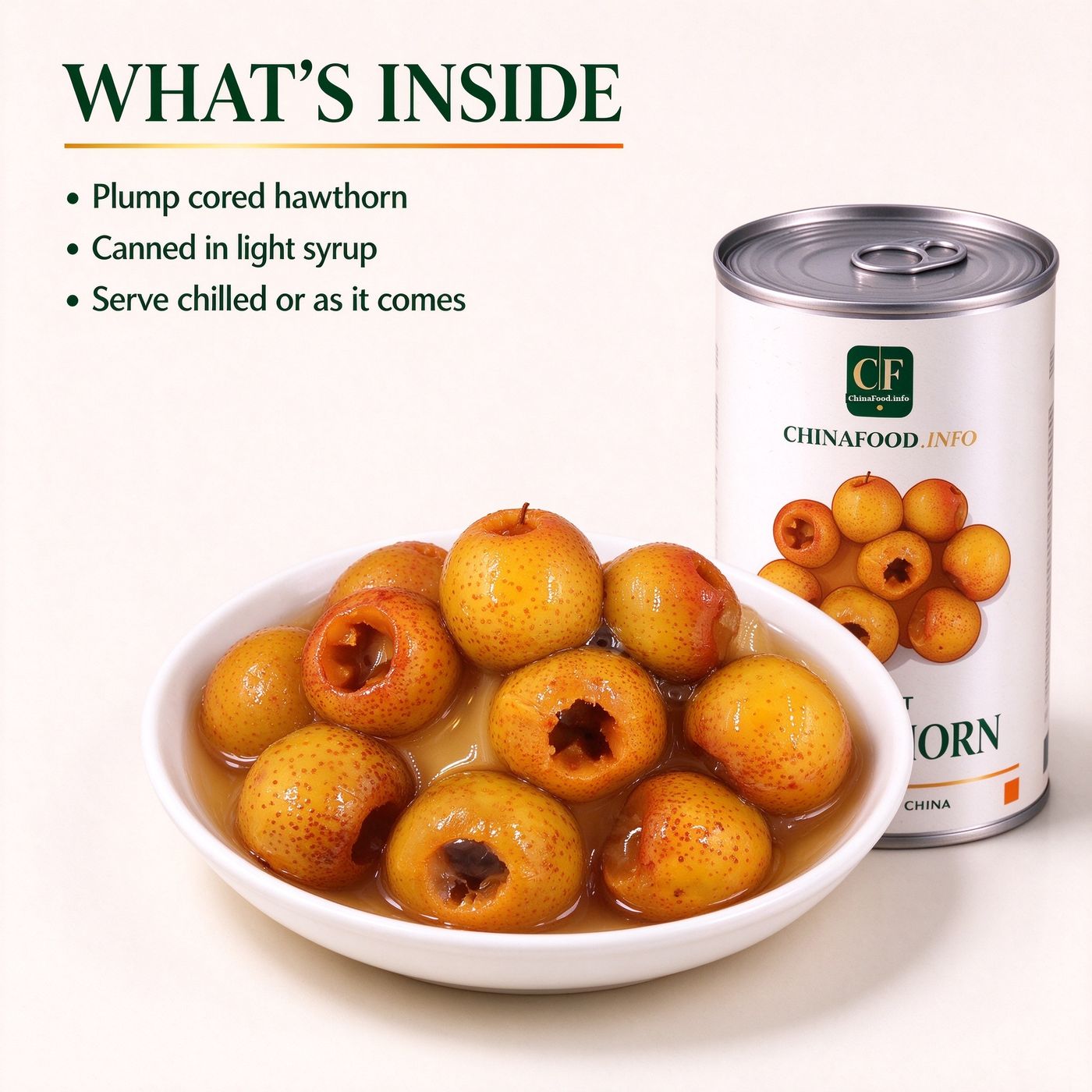 Opened tin of canned hawthorn in light syrup