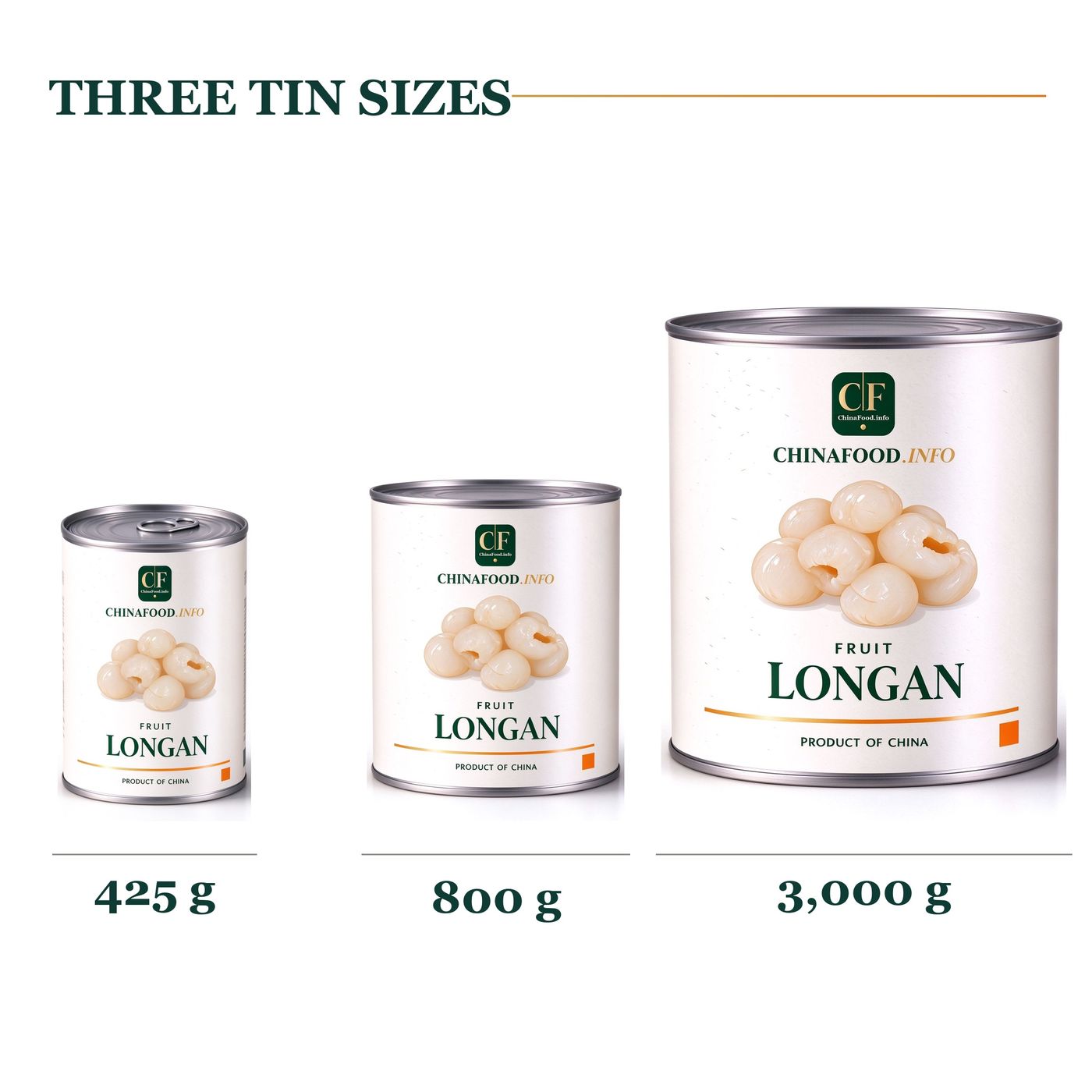 Canned longan - three tin sizes 425g 800g 3000g