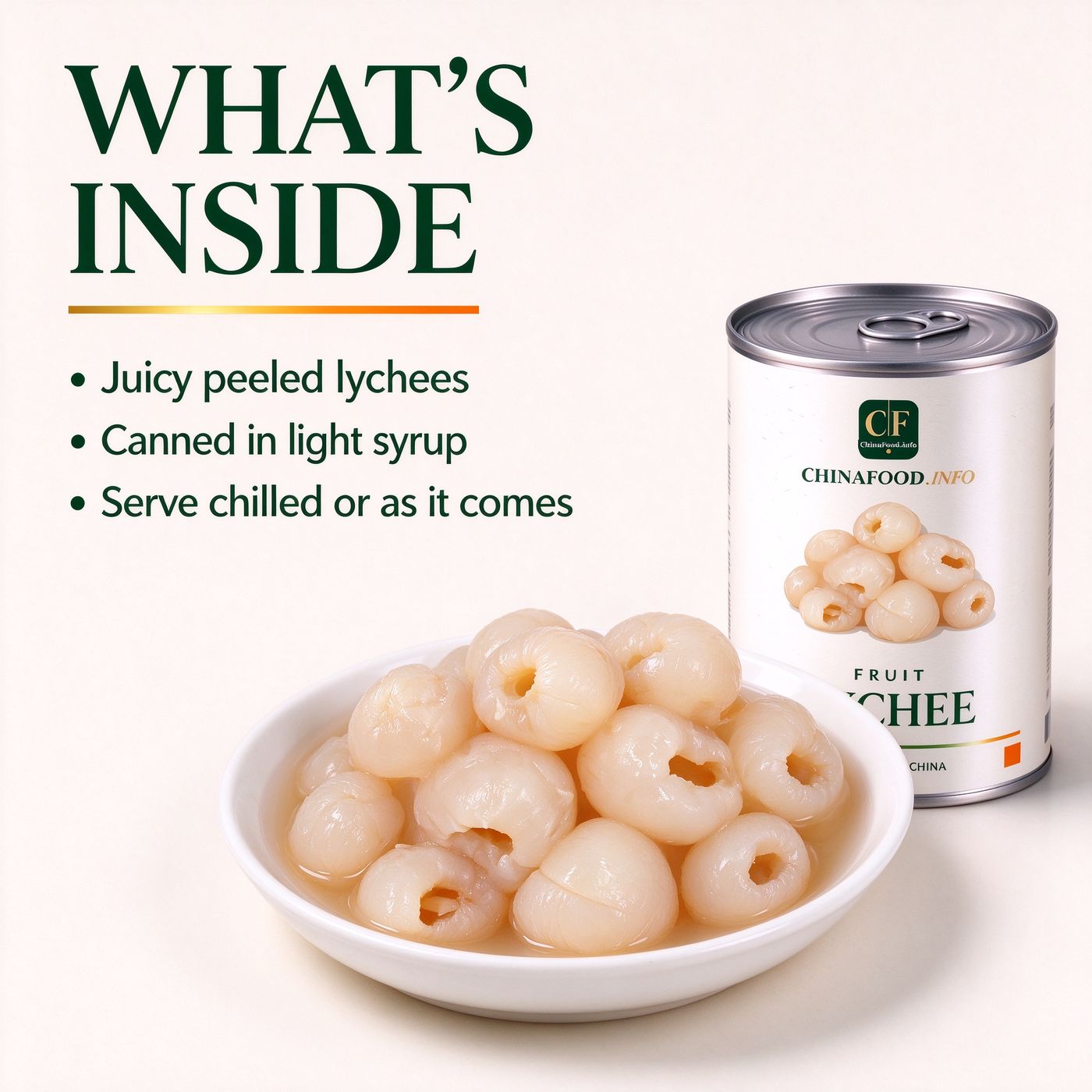 Opened tin of canned lychees in light syrup