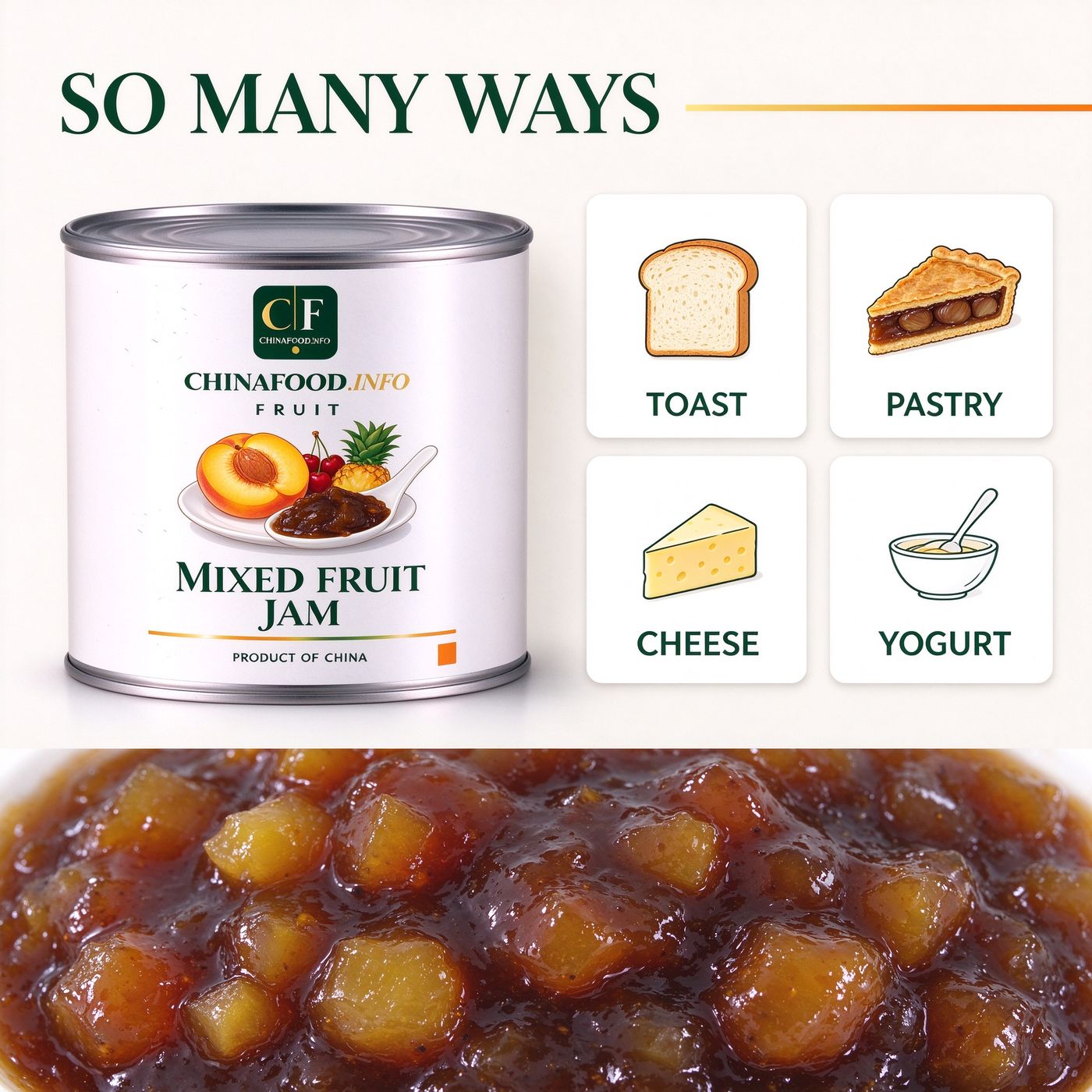 Mixed fruit jam with suggested uses
