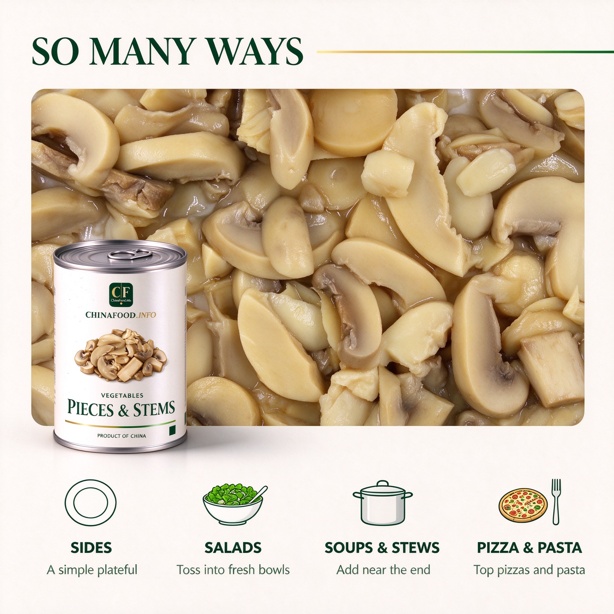 Canned mushroom pieces and stems serving ideas