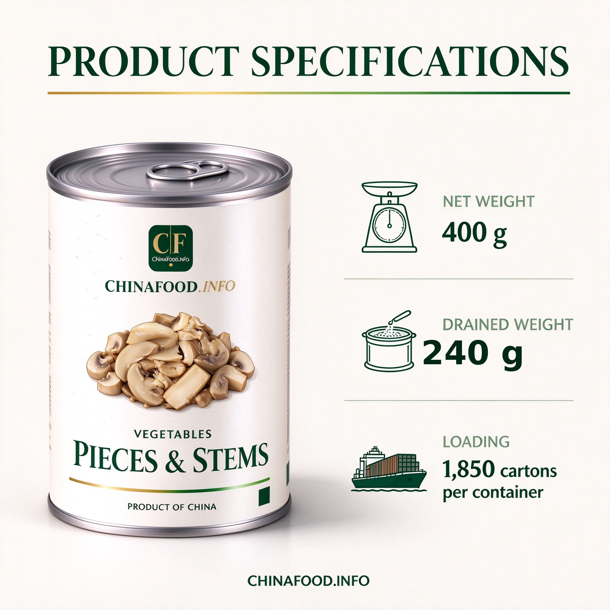 Canned mushroom pieces and stems - product specifications