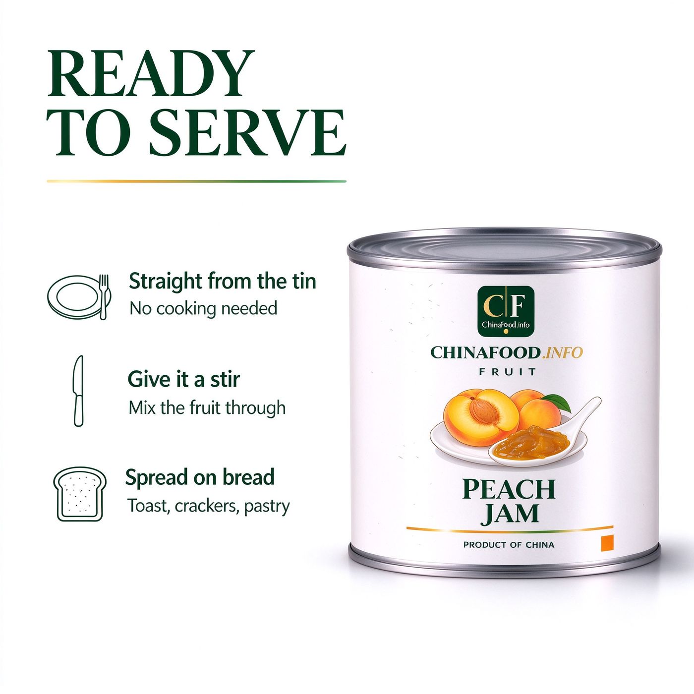 Peach jam served from the tin