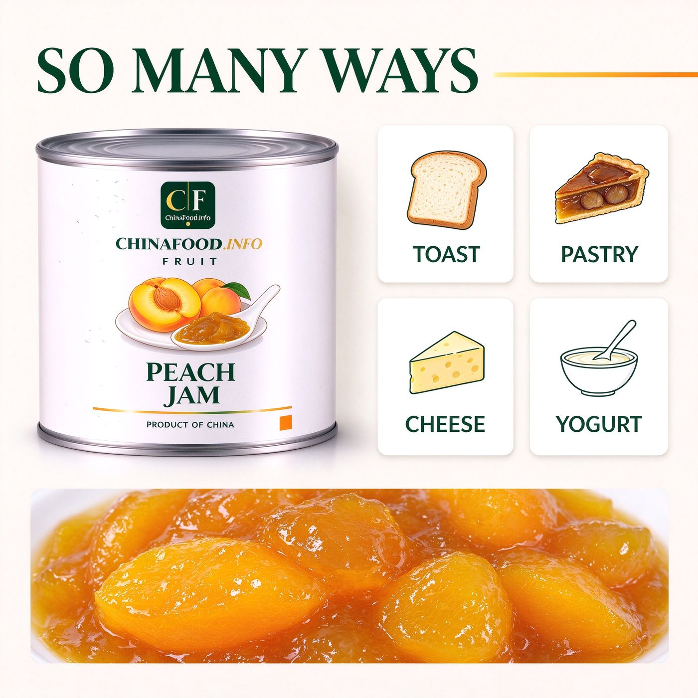 Peach jam with suggested uses