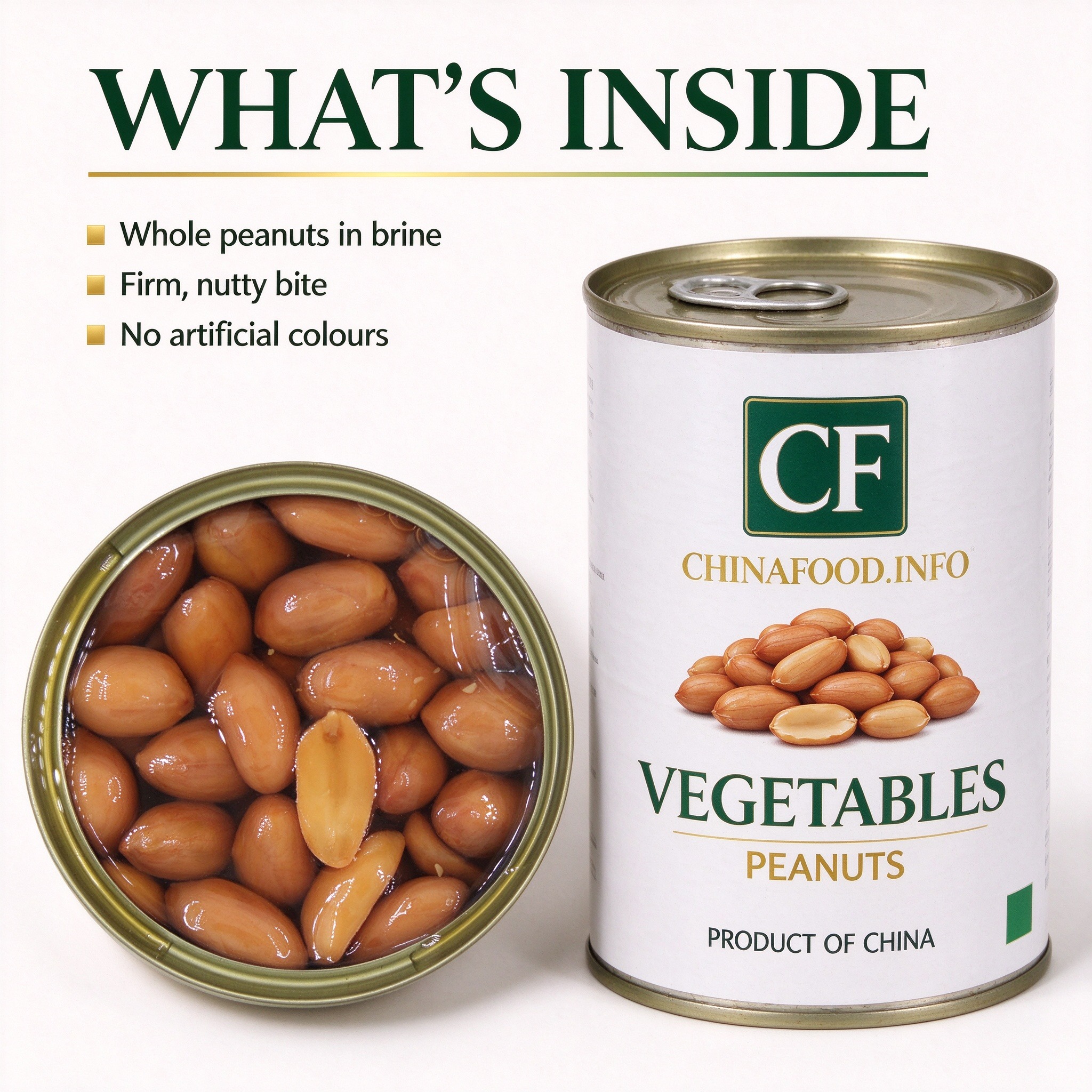 The opened can - whole peanuts in brine