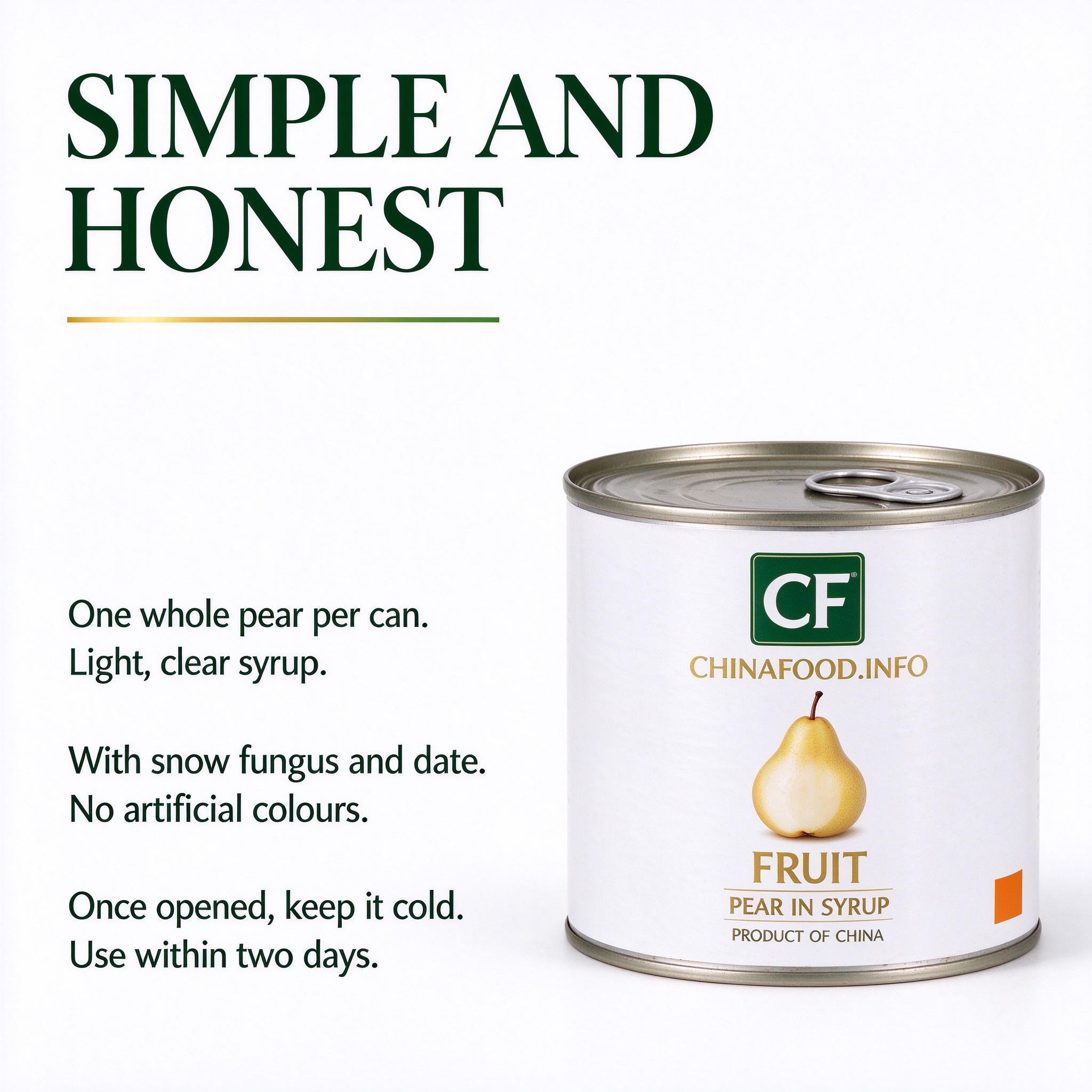 One whole pear per can - simple and honest