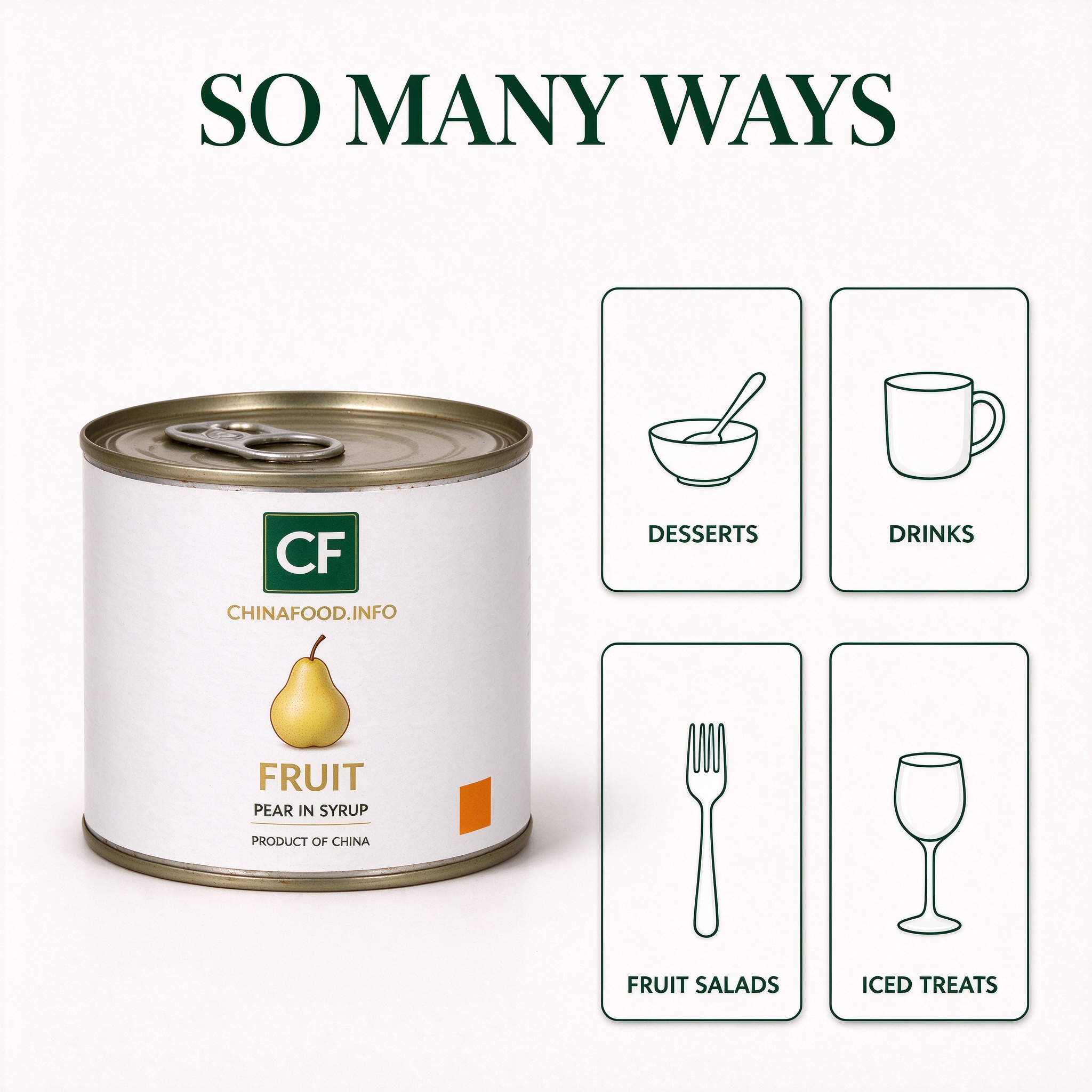 Canned whole pear in syrup with suggested uses
