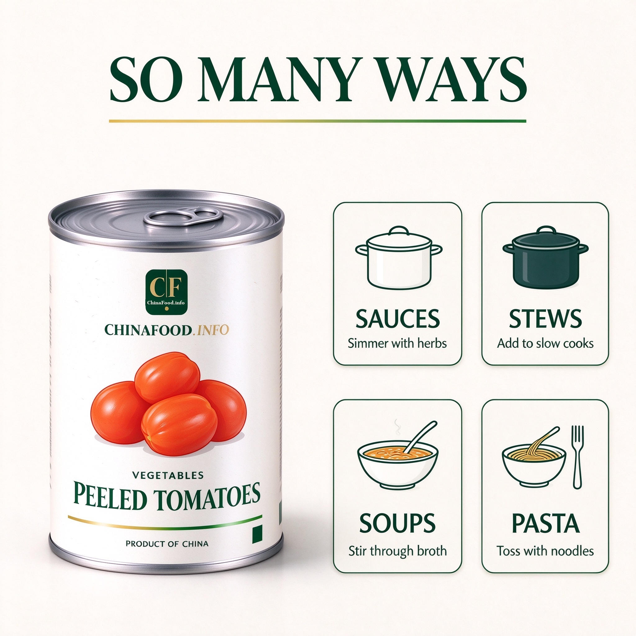 Canned peeled tomatoes with suggested uses