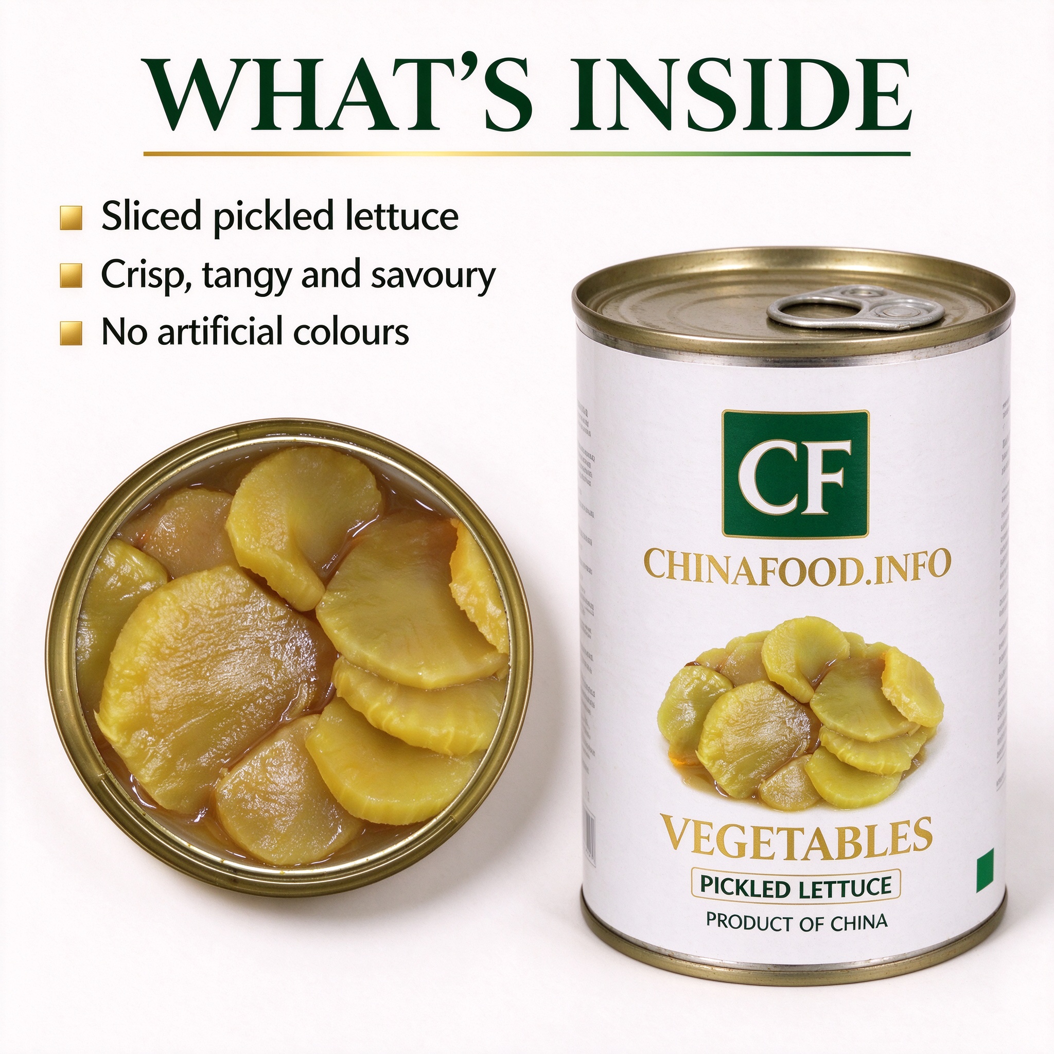The opened can - sliced pickled lettuce in brine