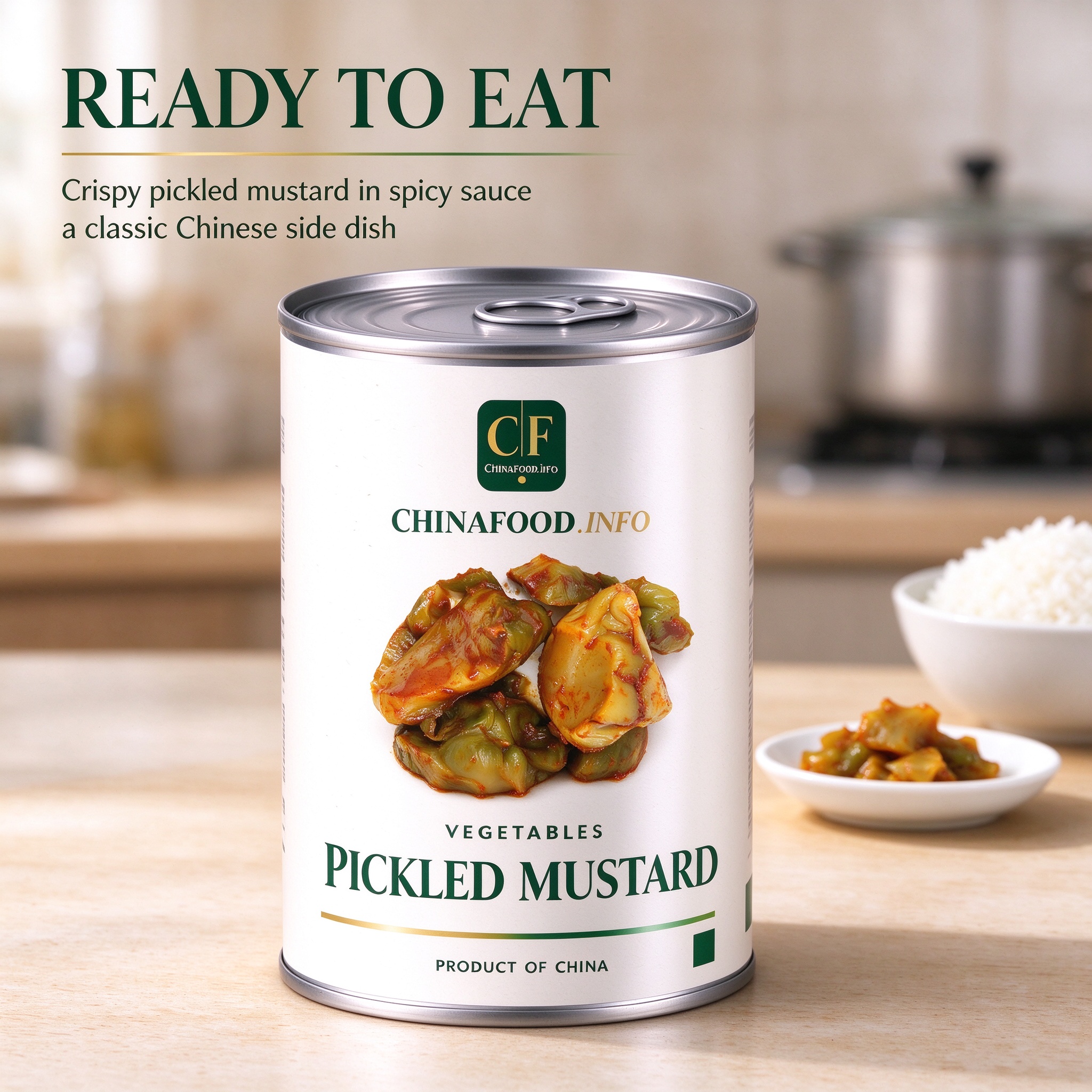 Canned pickled mustard ready to eat from the tin