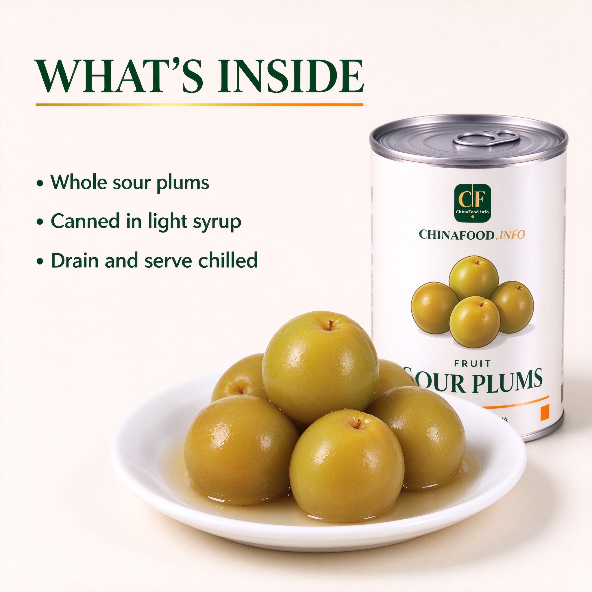 The opened can - whole sour plums in light syrup