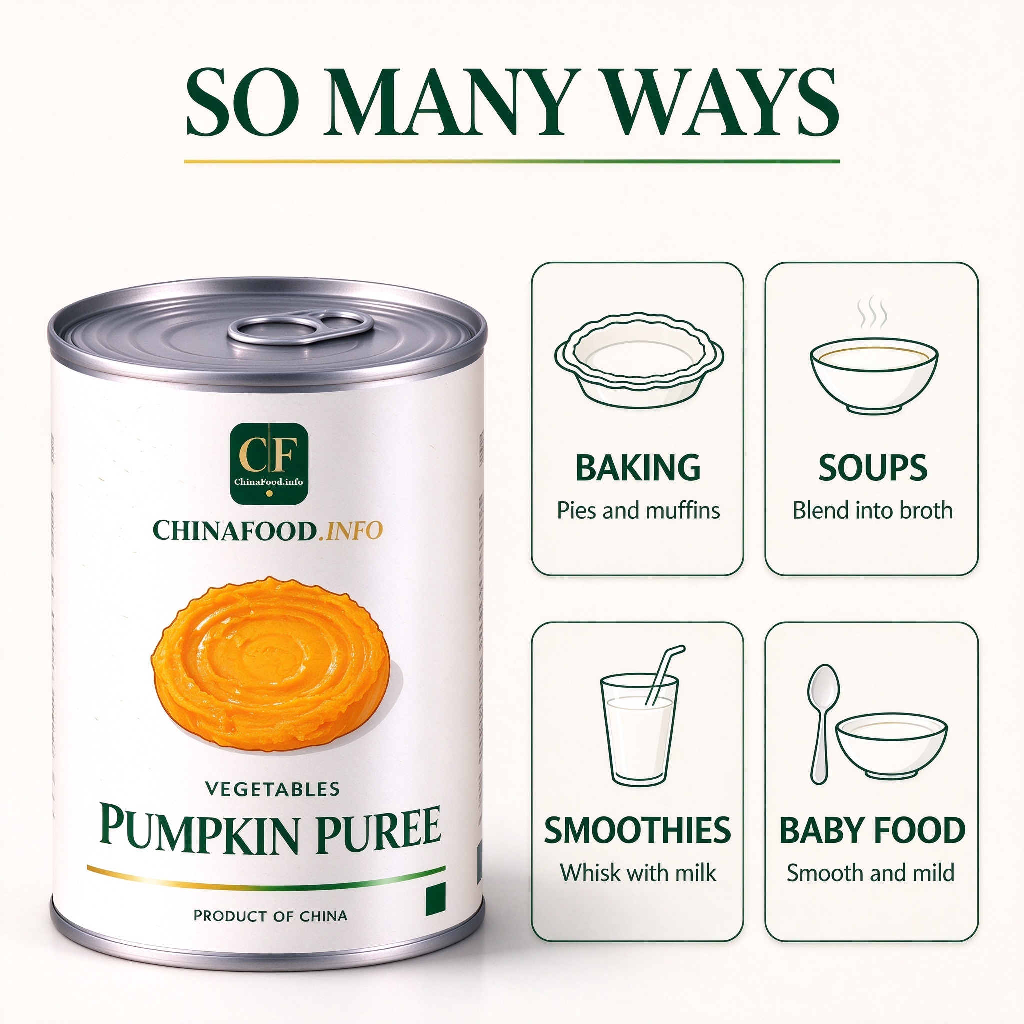 Canned pumpkin puree with suggested uses