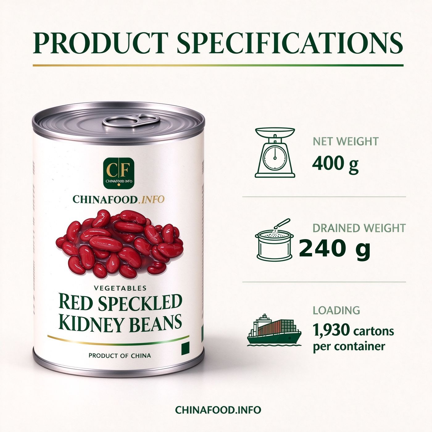 Red speckled kidney beans product specification sheet
