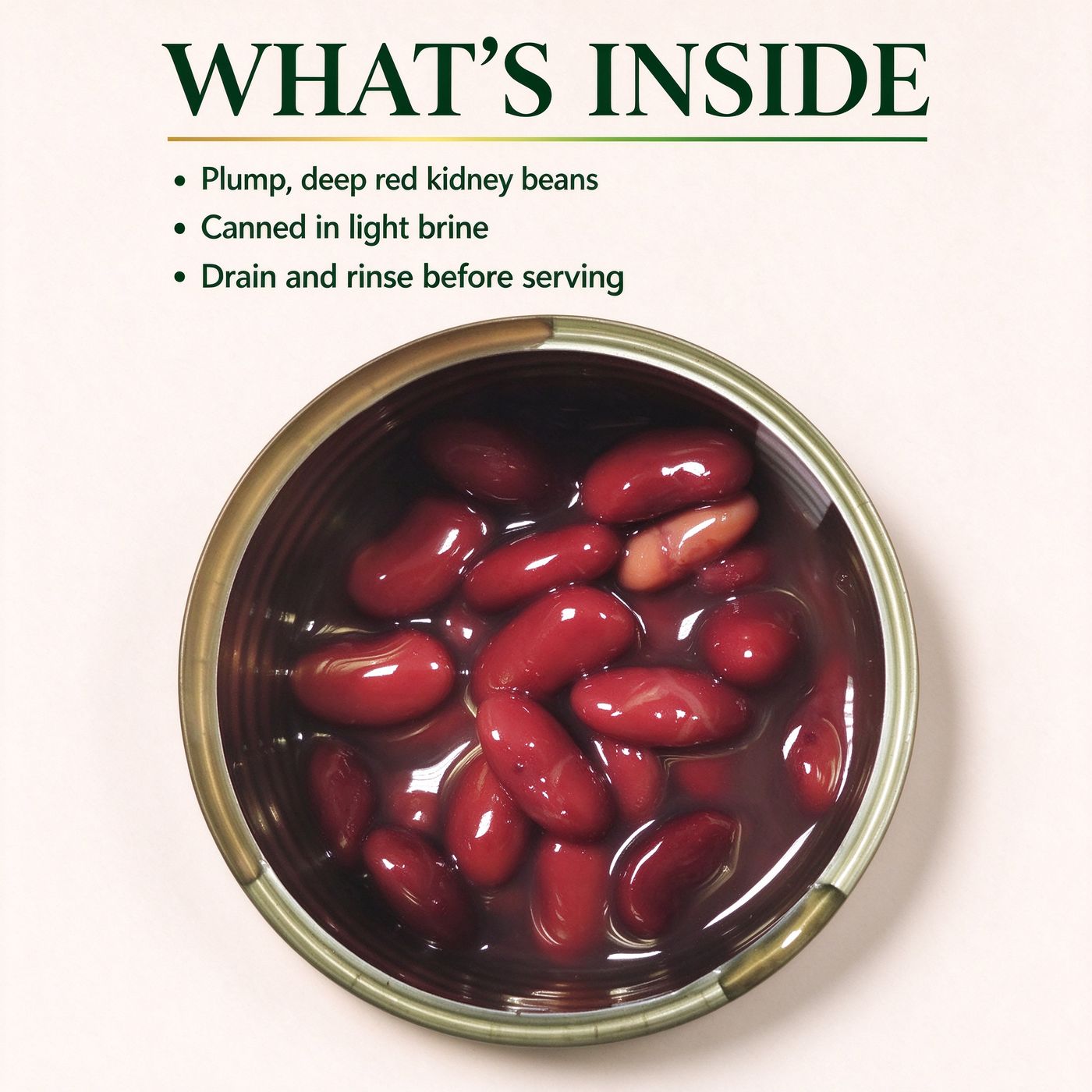 An opened tin of red speckled kidney beans, seen from above