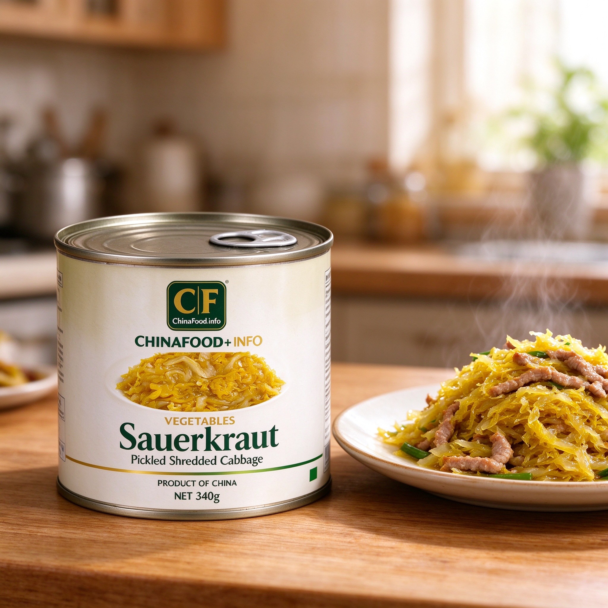 Canned sauerkraut served with stir-fried shredded pork