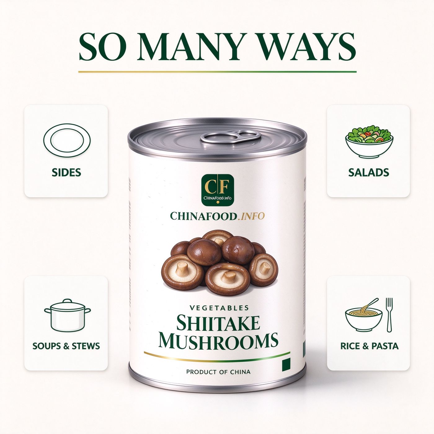 Shitake mushrooms with suggested uses
