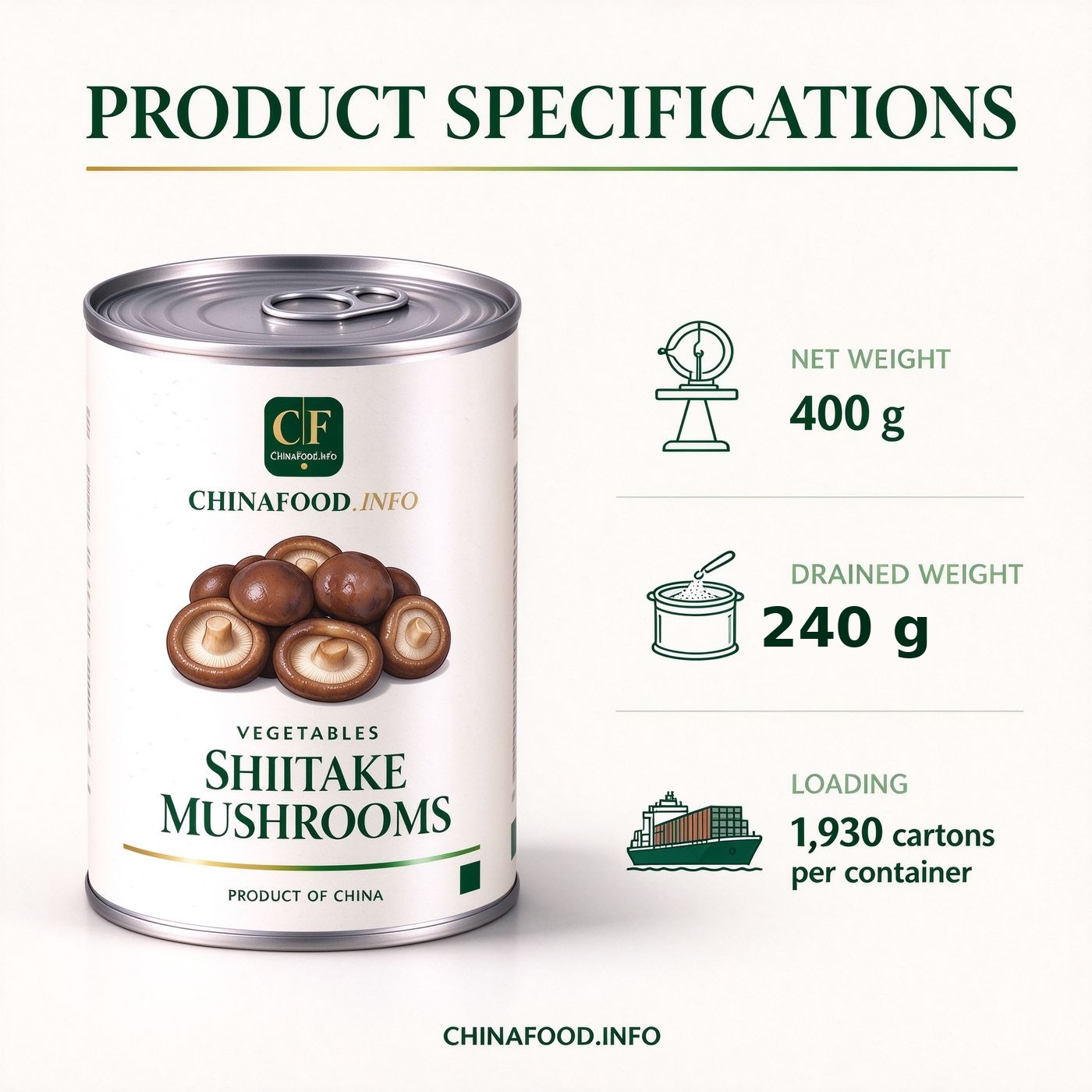 Shitake mushroom product specification sheet