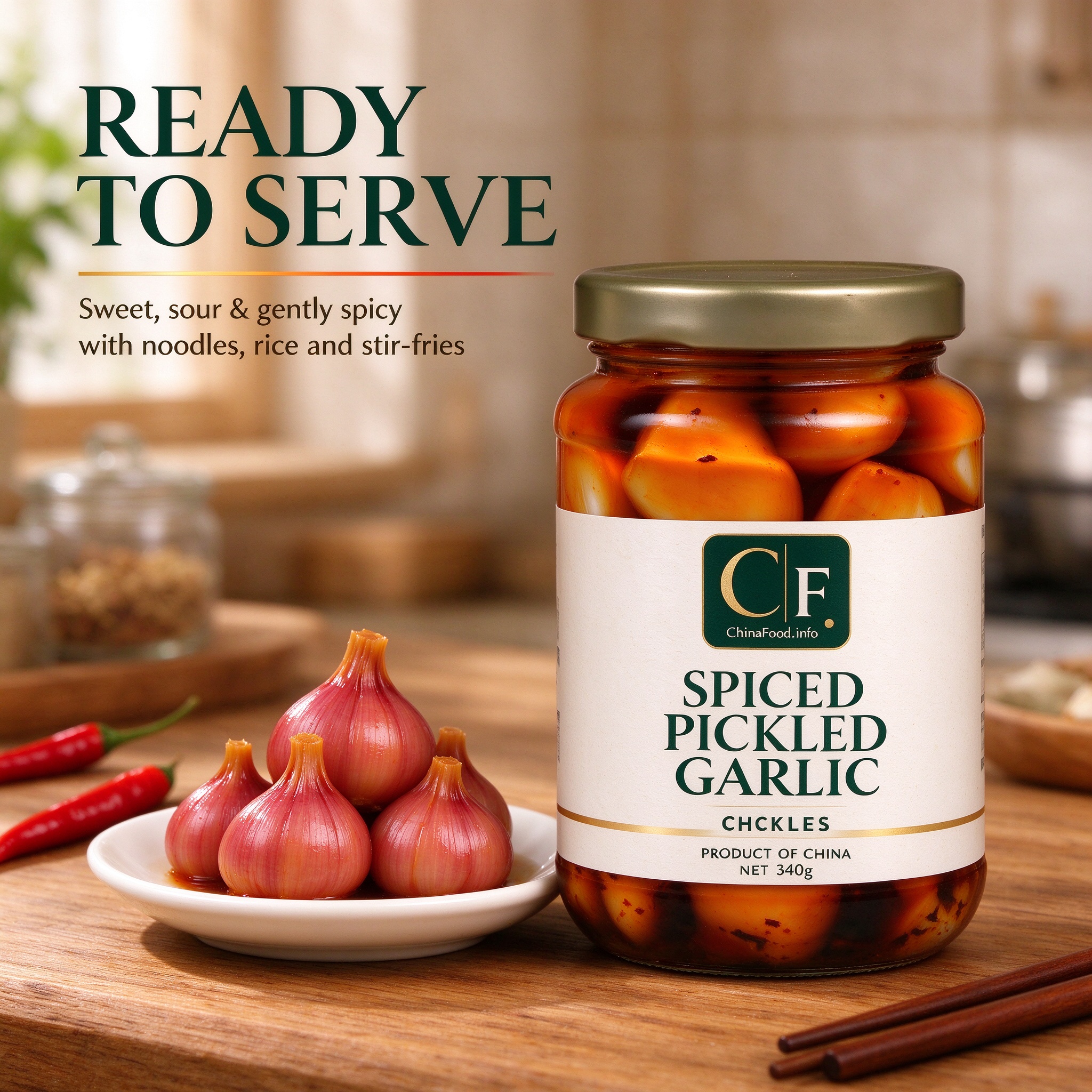 Spiced pickled garlic served from the jar