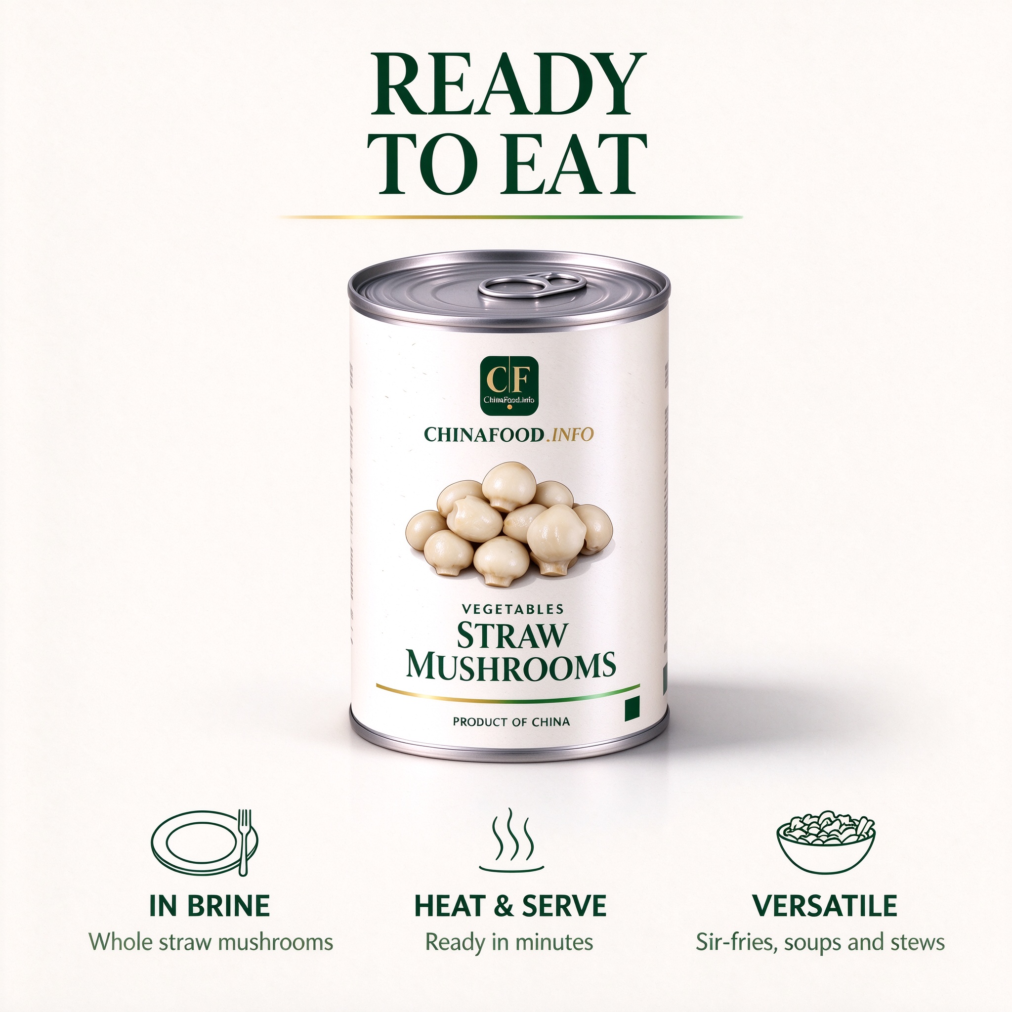 Canned straw mushrooms ready to serve from the tin