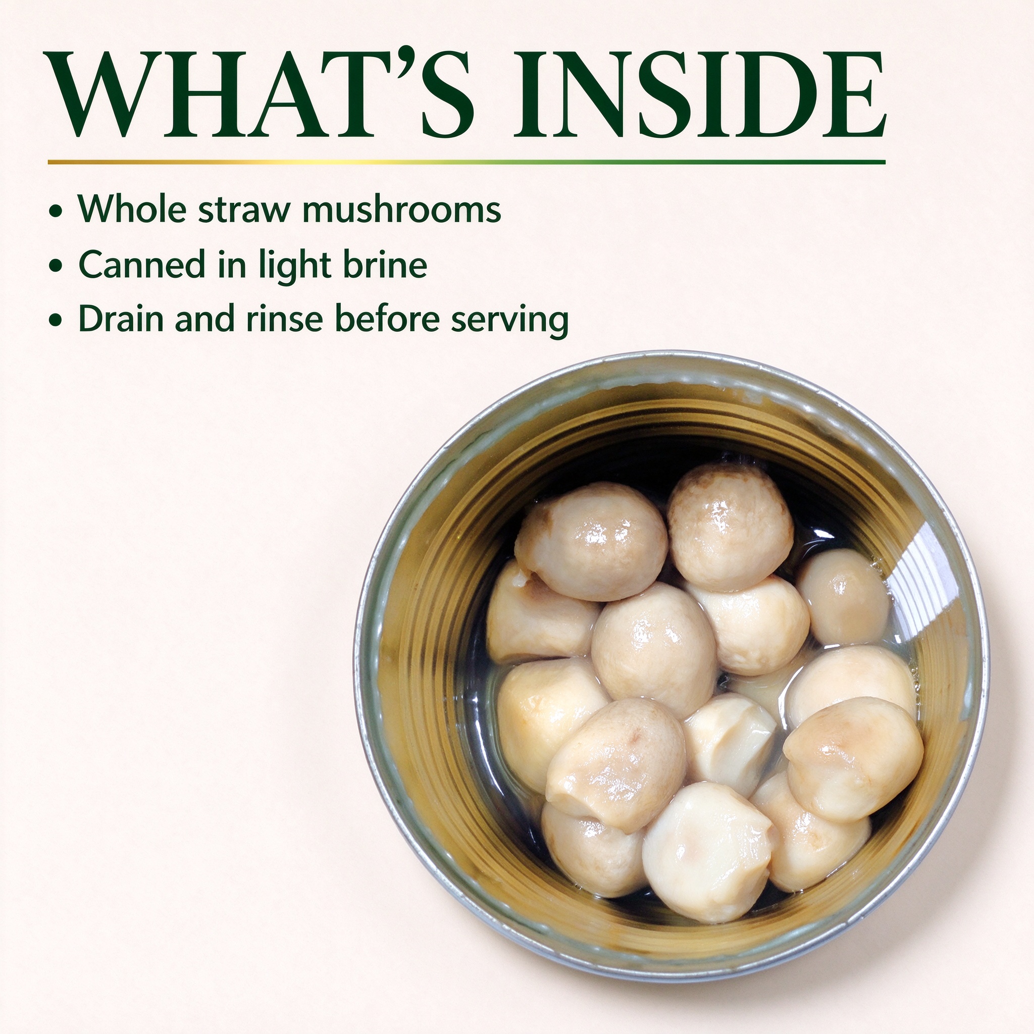 The opened tin - whole straw mushrooms sealed in the can