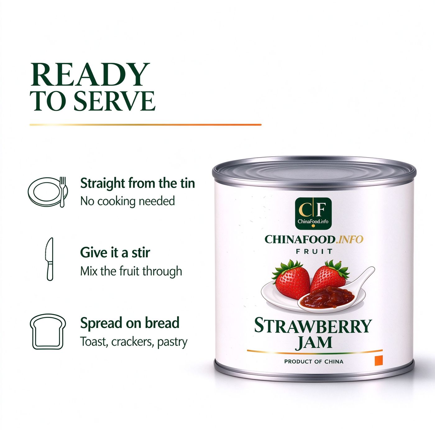 Strawberry jam served from the tin