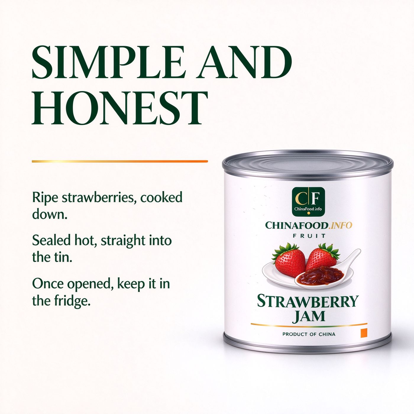 A can of strawberry jam beside the trade label plate