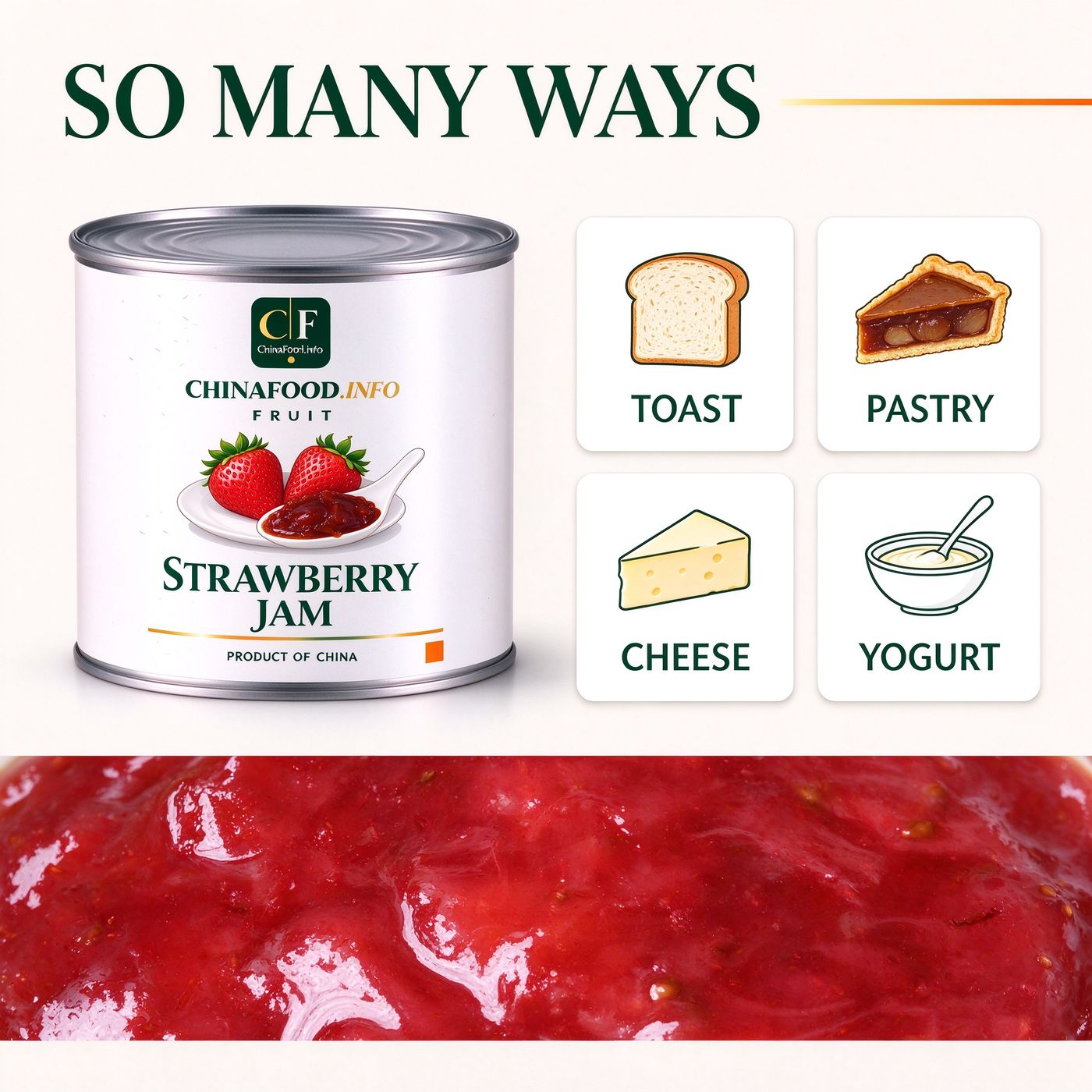 Strawberry jam with suggested uses